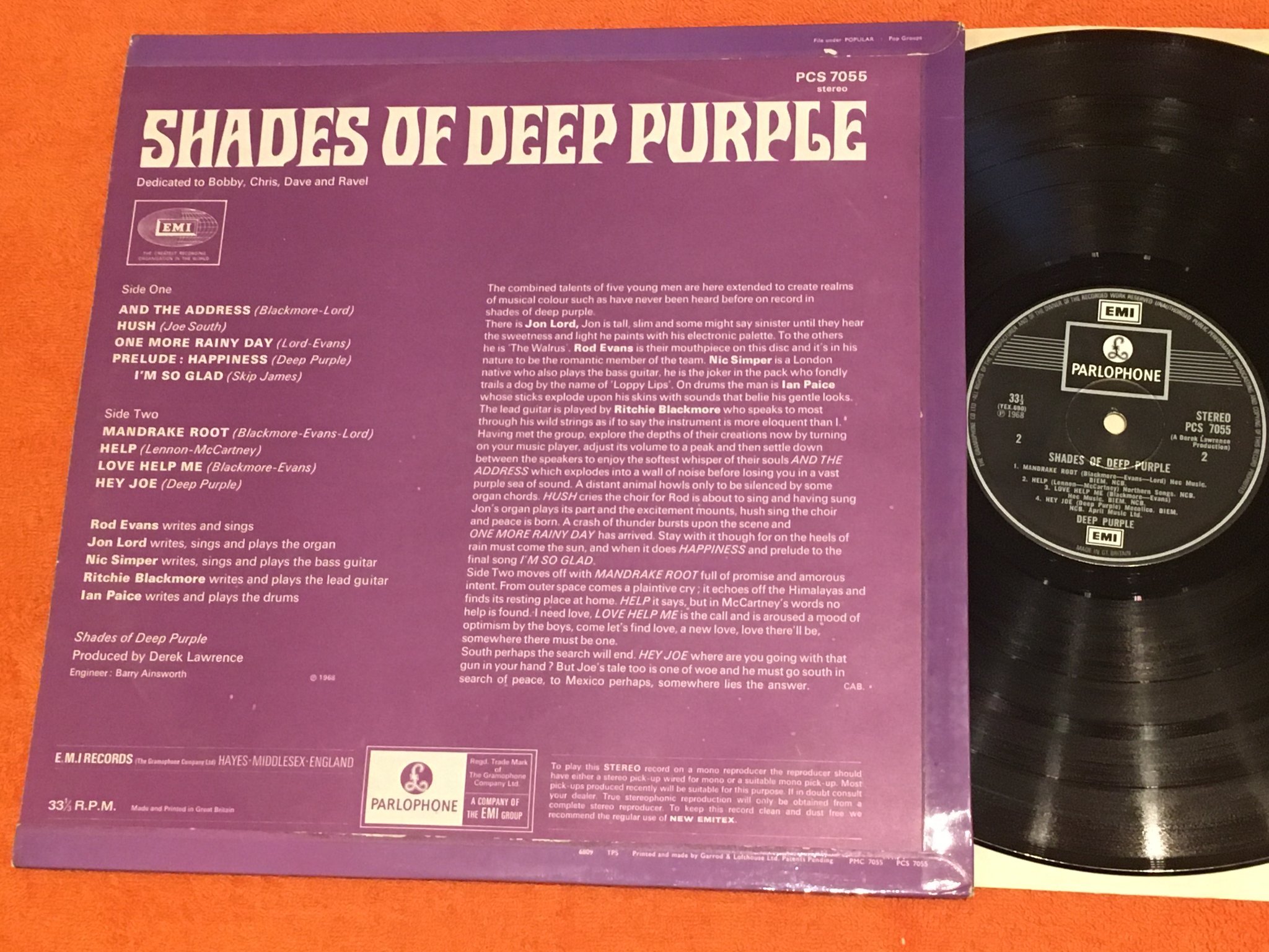 Omslagsbild för skivan DEEP PURPLE Shades Of Deep Purple LP  -68/71 UK PARLOPHONE PCS 7055