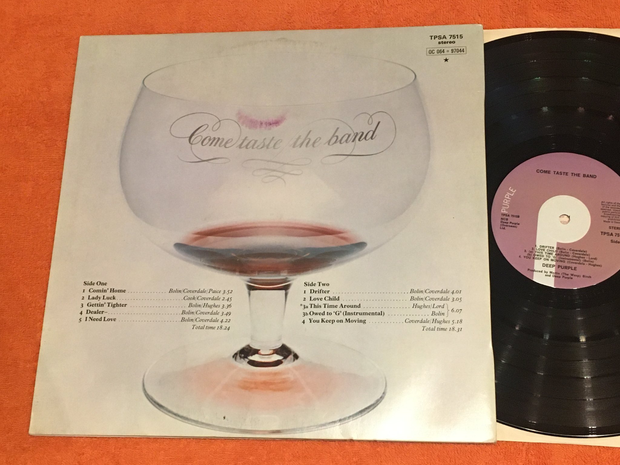 Omslagsbild för skivan DEEP PURPLE come taste the band LP -75 PURPLE TPSA 7515