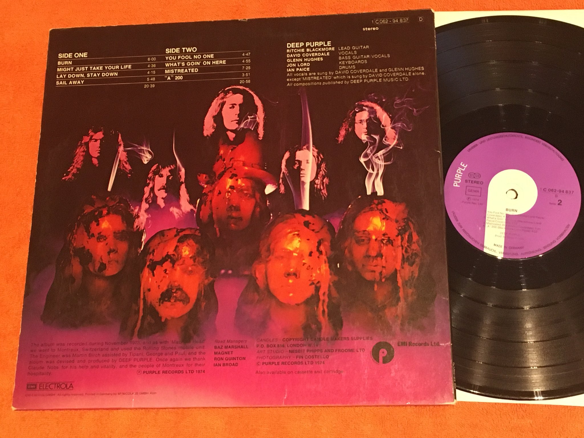 Omslagsbild för skivan DEEP PURPLE burn LP -74 Ger  PURPLE 1C 062-94 837 D