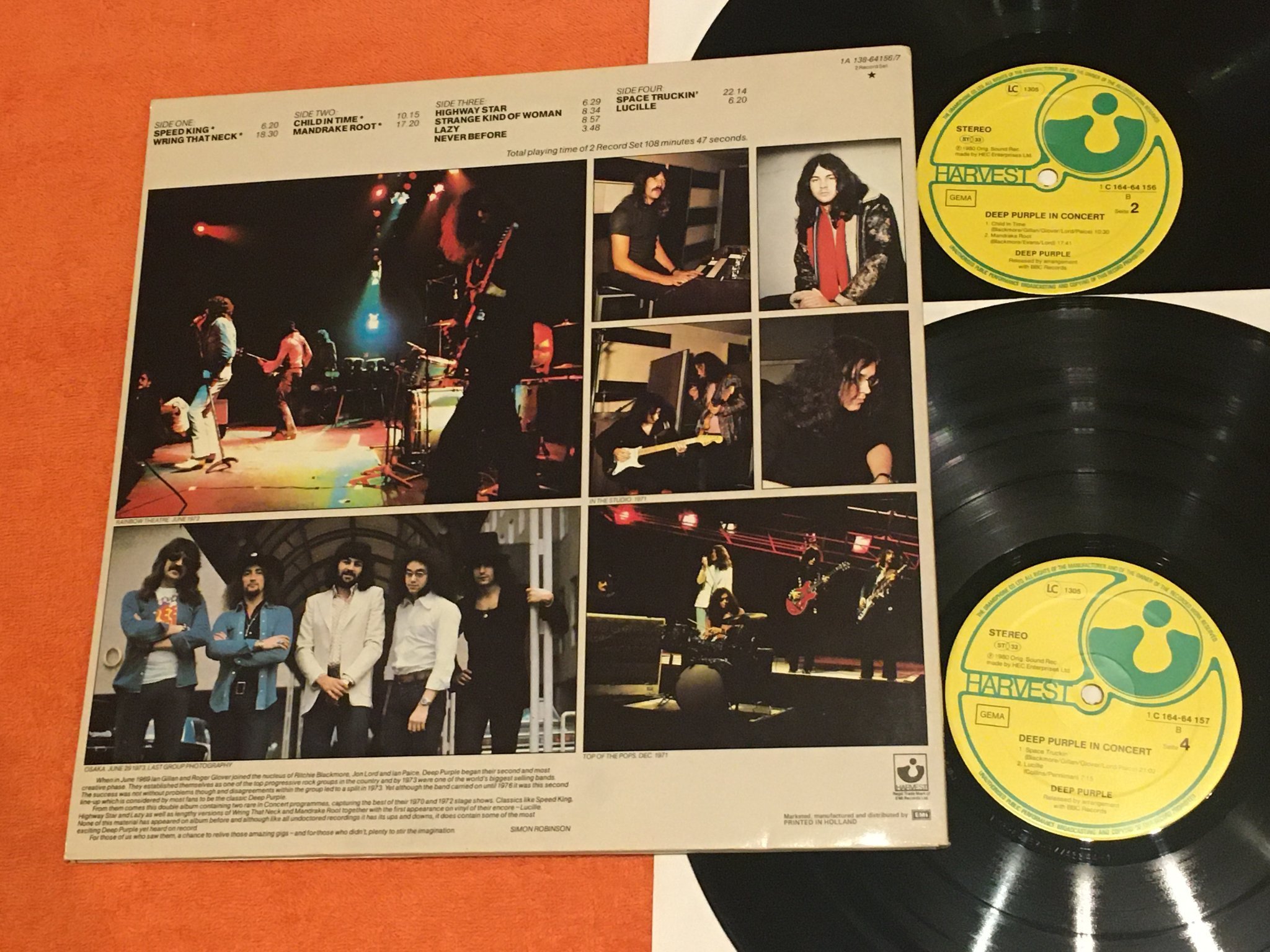 Omslagsbild för skivan DEEP PURPLE in concert 2xLP -80 Ger HARVEST 1C 164-64 156/7