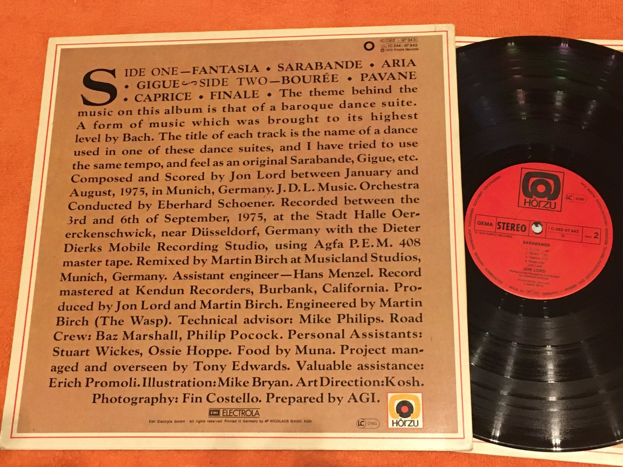 Omslagsbild för skivan JON LORD Sarabande LP -76 Ger HÖR ZU 1C 062-97 943