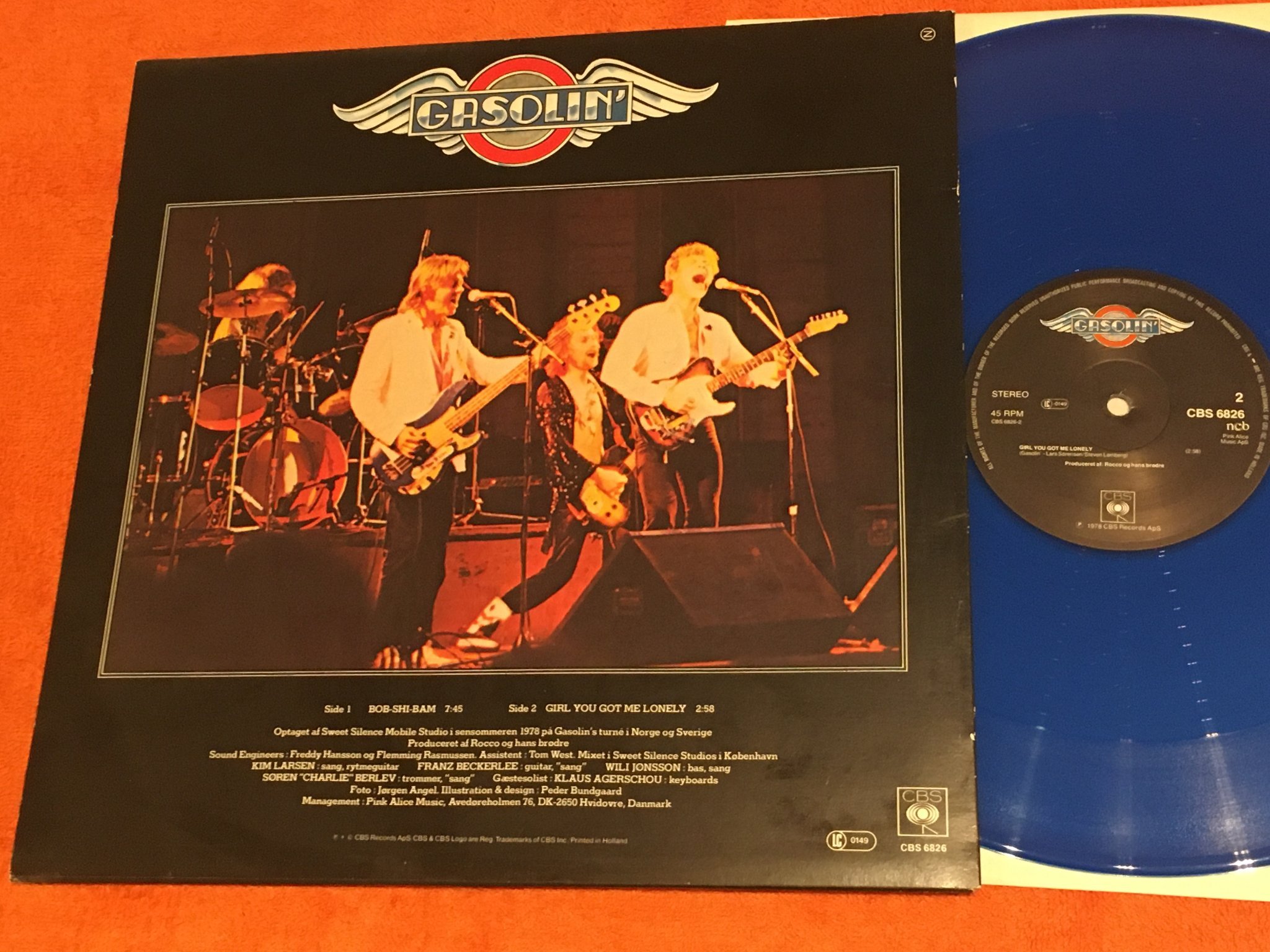 Omslagsbild för skivan GASOLIN Bob-Shi-Bam 12”MAXI -78 Den CBS 6826 blue vinyl RARE
