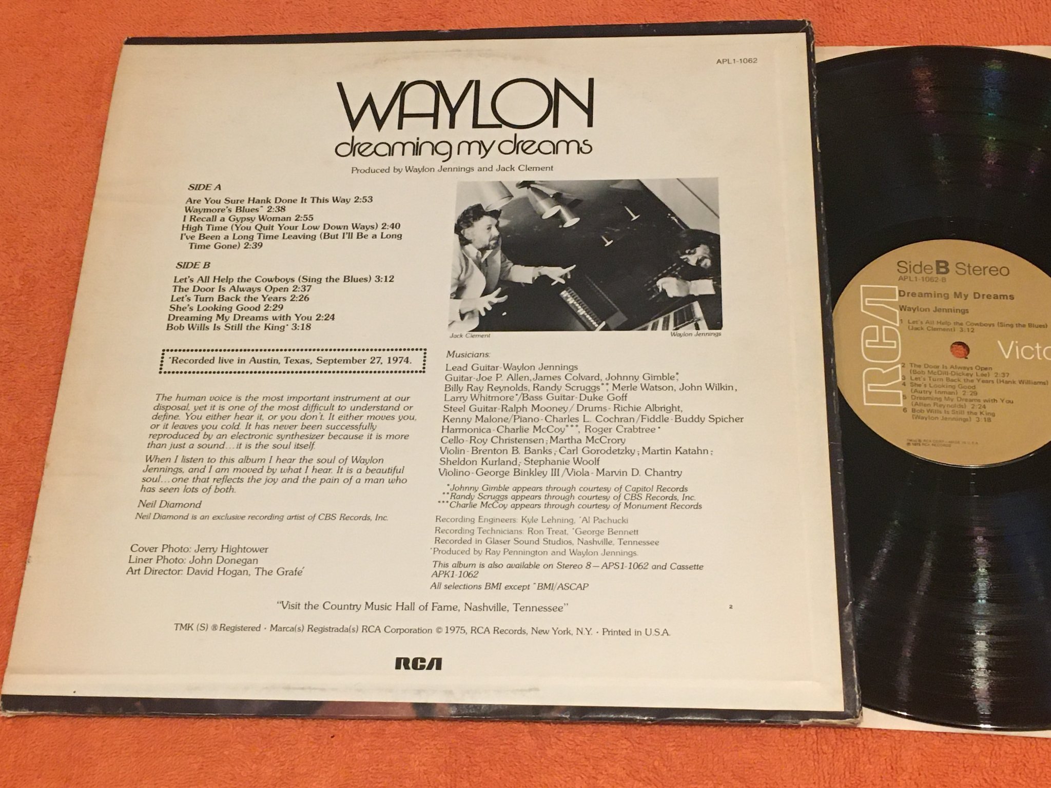 Omslagsbild för skivan WAYLON JENNINGS dreaming my dreams LP -75 US RCA APL1 1062