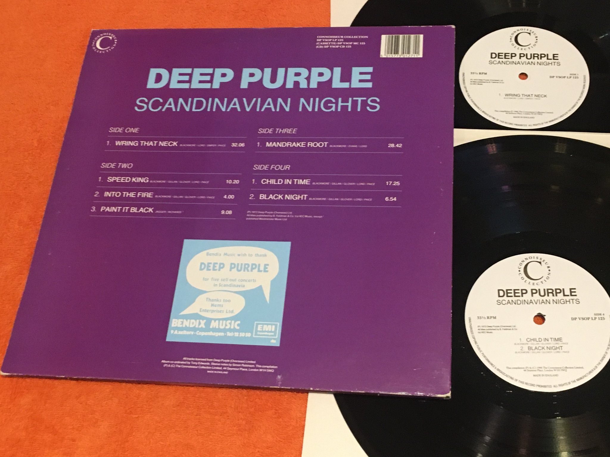 Omslagsbild för skivan DEEP PURPLE Scandinavian Nights (Live In Stockholm 1970) 2XLP -88 UK connoisseur