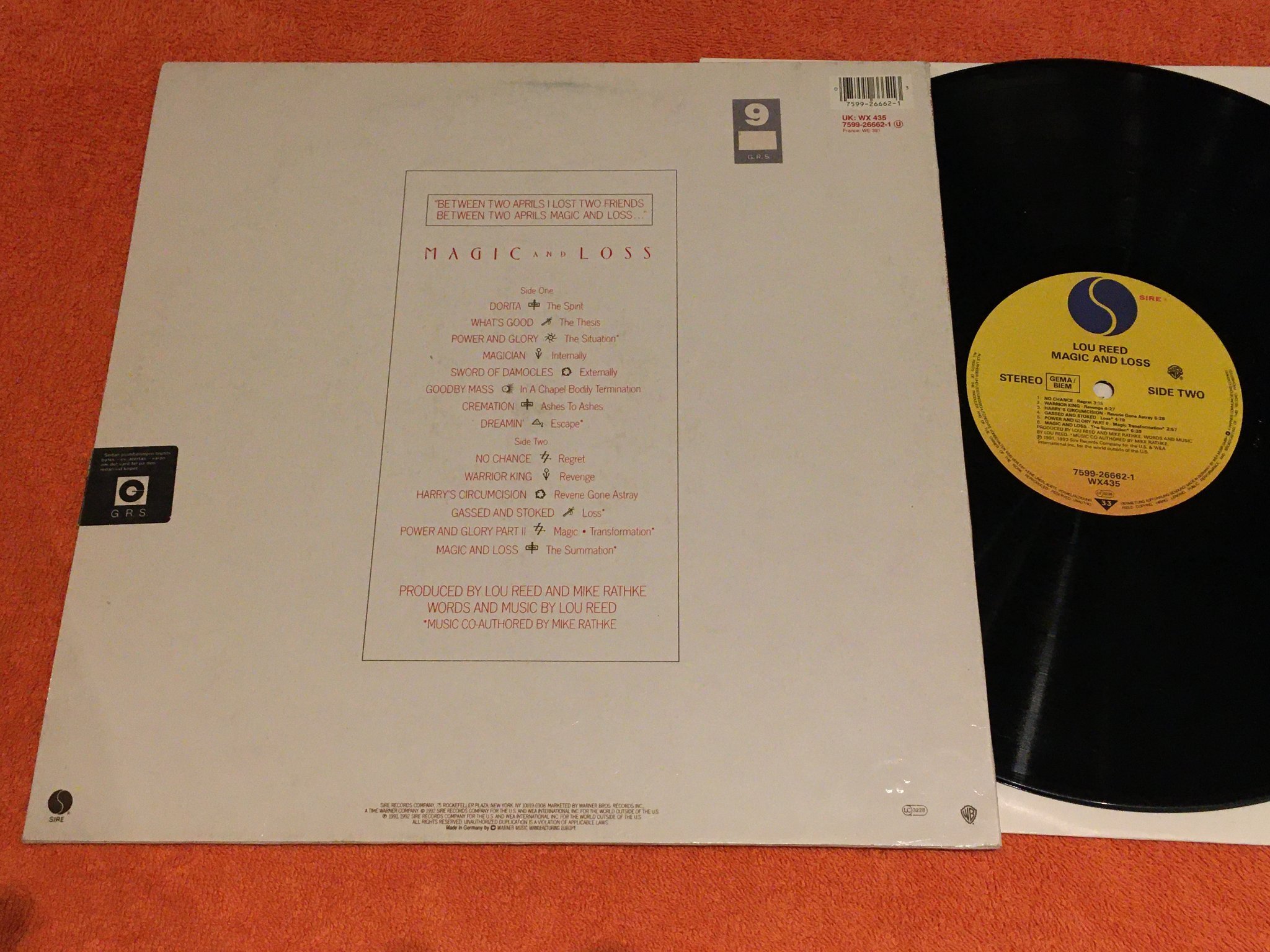 Omslagsbild för skivan LOU REED Magic And Loss LP 1992 SIRE 7599-26662-1