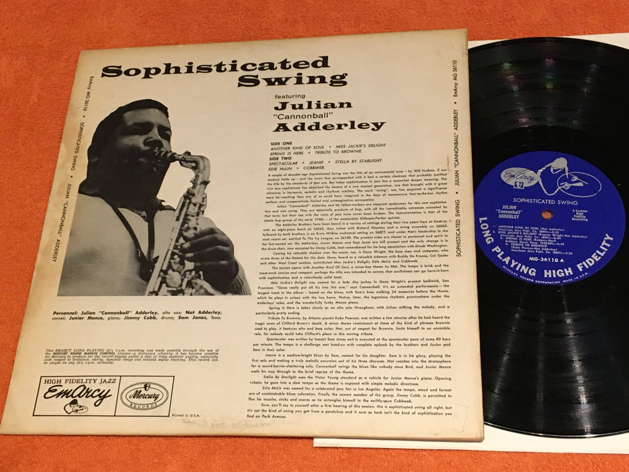Omslagsbild för skivan JULIAN CANNONBALL ADDERLEY sophisticated swing LP -57 US EmArcy MG 36110