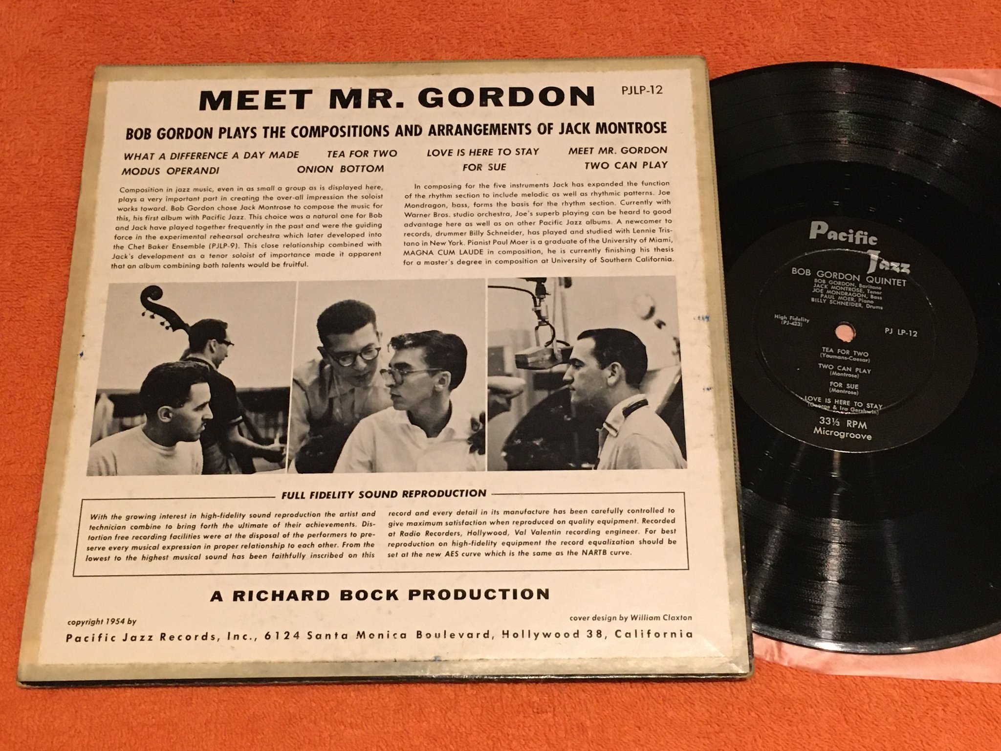 Omslagsbild för skivan BOB GORDON QUINTET meet Mr Gordon 10”LP -54 US PACIFIC JAZZ PJLP 12