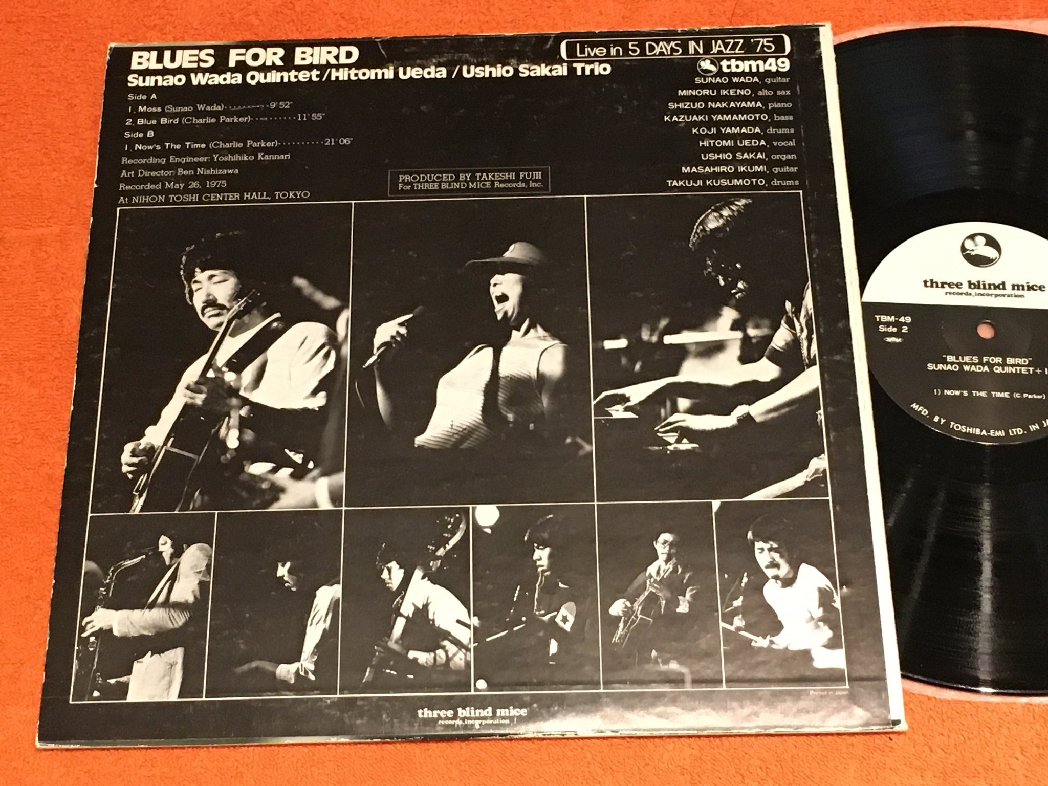 Omslagsbild för skivan SUNAO WADA QUINTET blues for bird LP -75 Japan THREE BLIND MICE TBM-49
