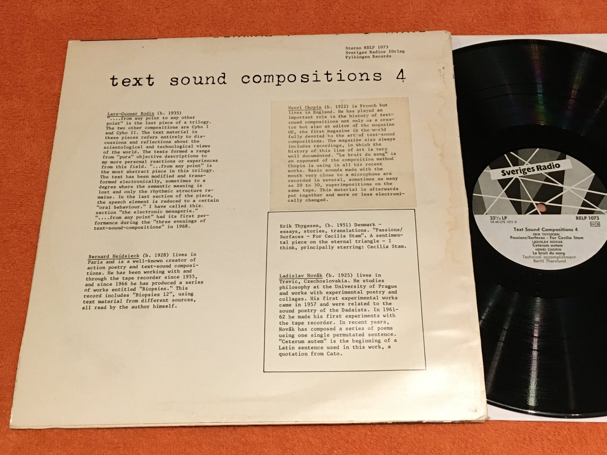 Omslagsbild för skivan V/A text-sound Compositions 4: Stockholm 1969 LP -69 Swe FYLKINGEN RELP 1073 