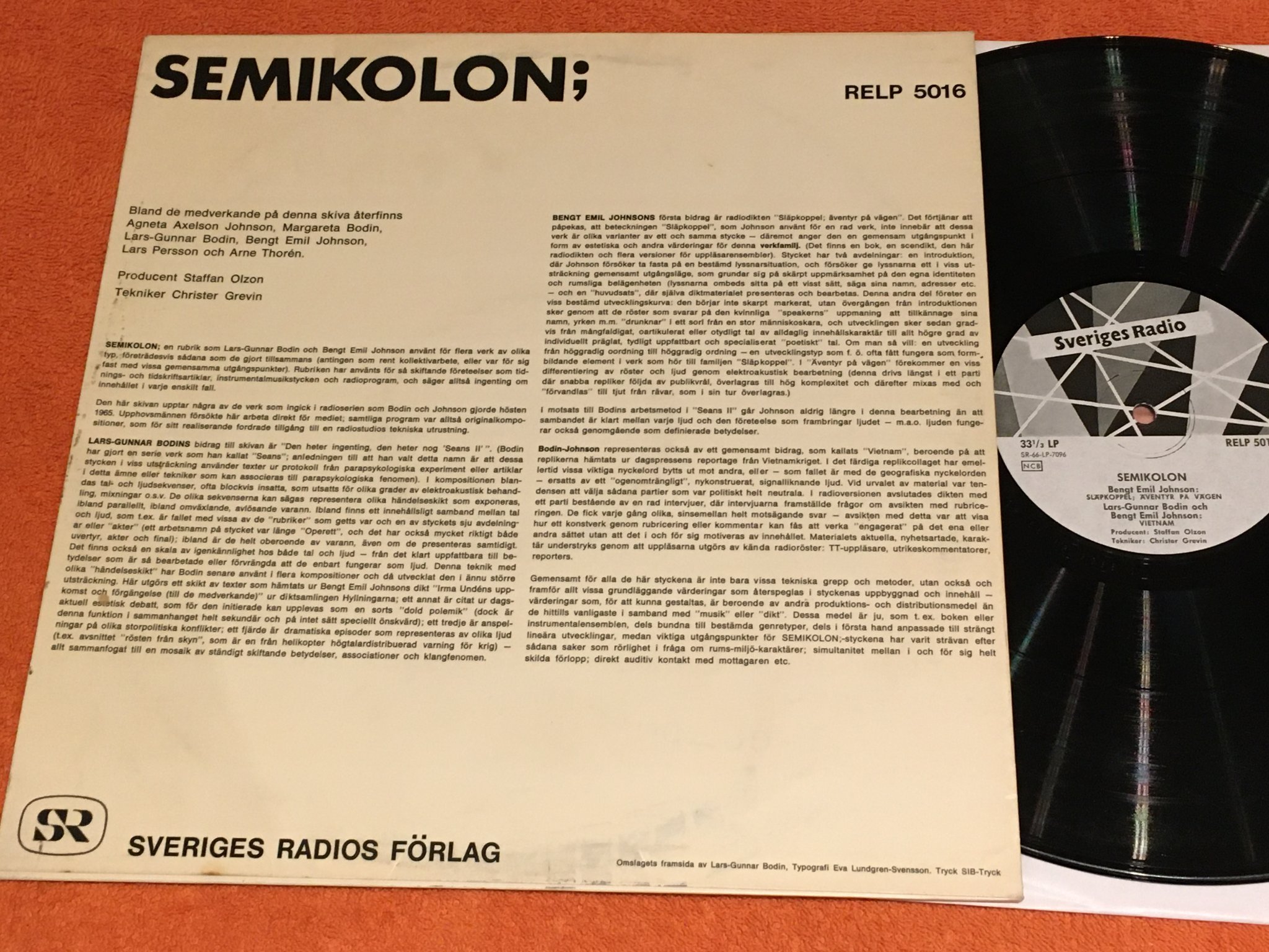Omslagsbild för skivan L-G BODIN & BENGT EMIL semikolon LP -66 Swe RELP 5016 experimental
