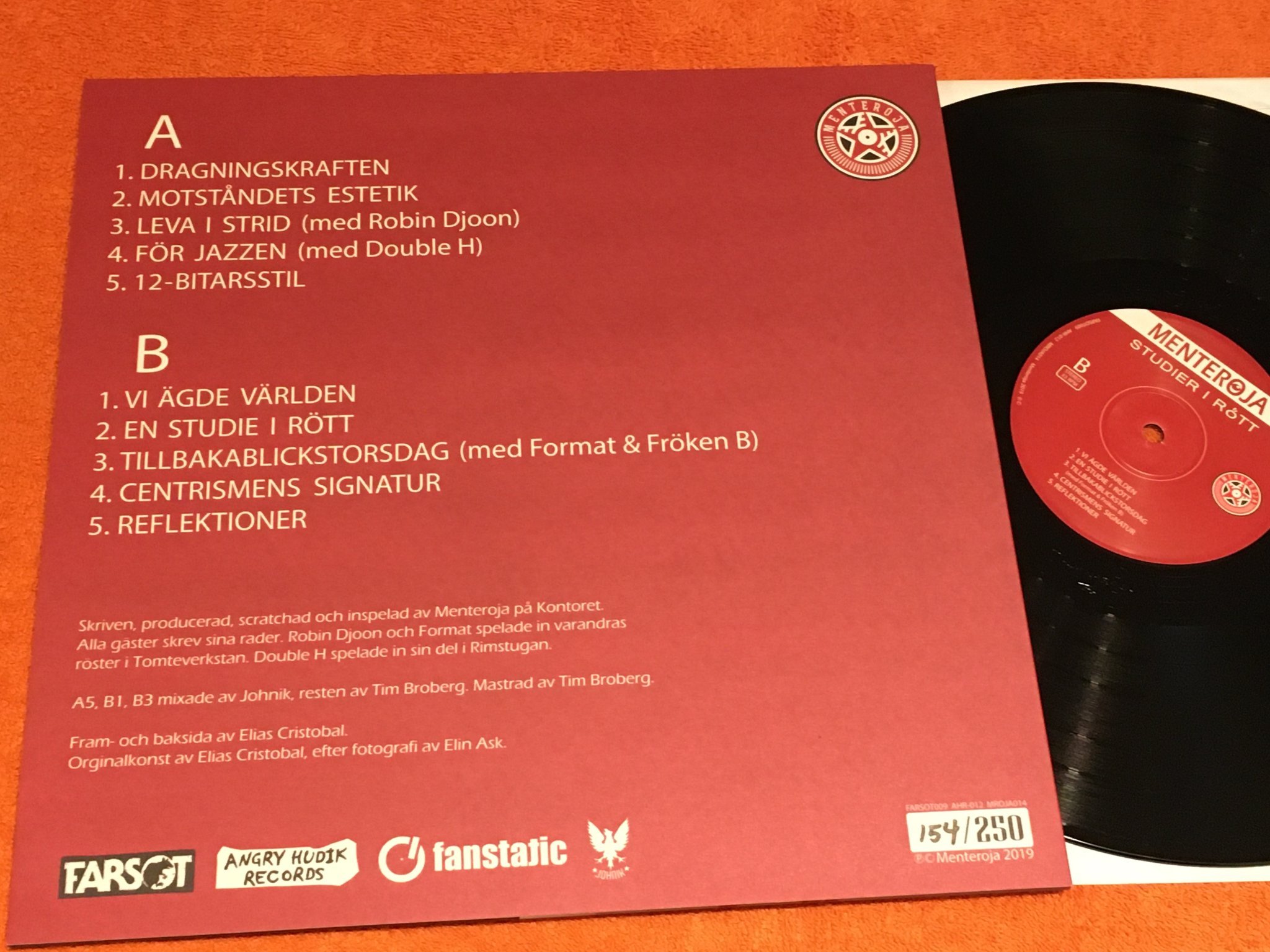 Omslagsbild för skivan MENTEROJA Studier I Rött LP 2019 Swe MROJA011 numbered #154/250