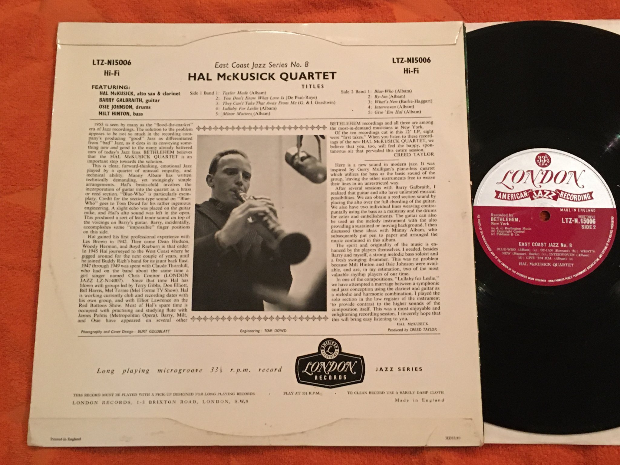 Omslagsbild för skivan HAL McKUSICK QUARTET East Coast Jazz Series No. 8 LP -55 UK LONDON LTZ-N.15006