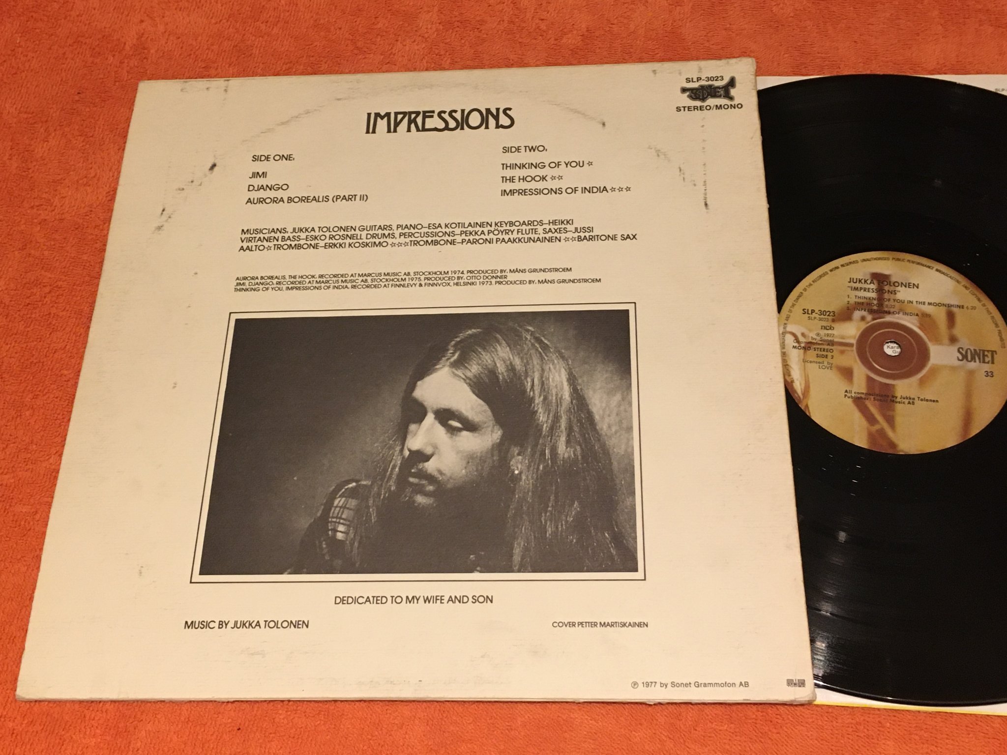 Omslagsbild för skivan JUKKA TOLONEN impressions LP -77 SONET SLP-3023