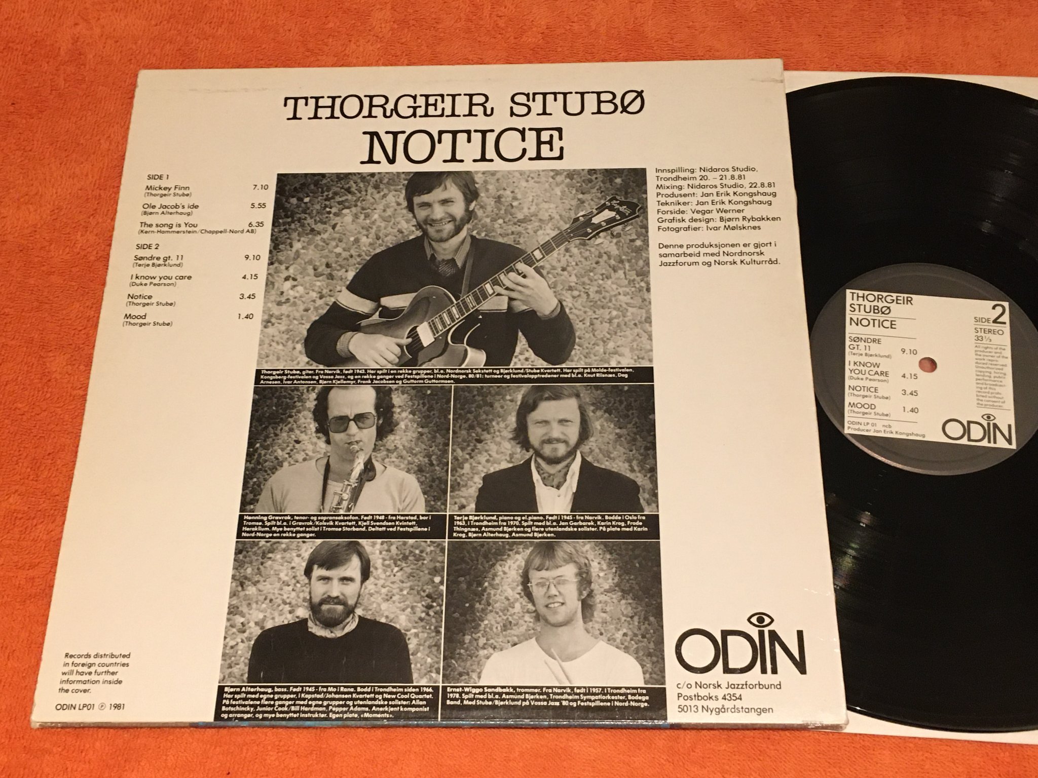 Omslagsbild för skivan THORGEIR STUBØ notice LP -81 Norway ODIN LP 01 jazz