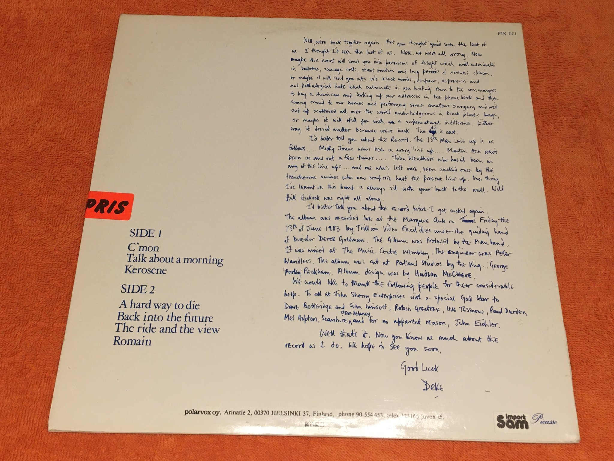 Omslagsbild för skivan MAN Friday 13th LP -83 Fin POLARVOX AY PIK 001