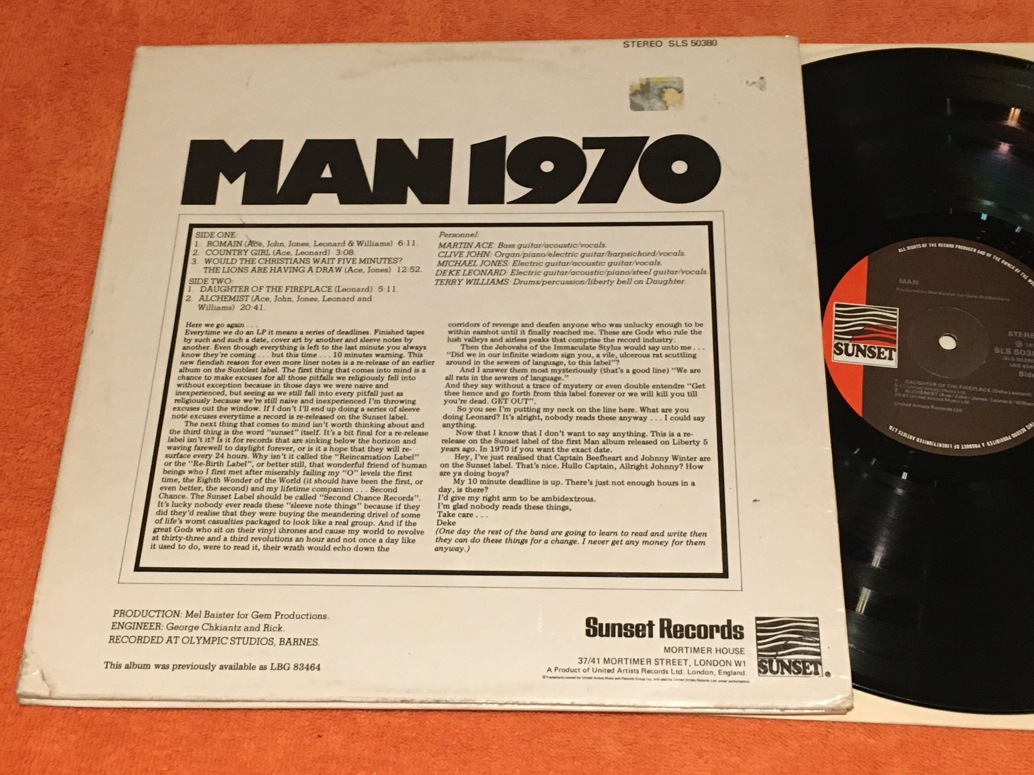 Omslagsbild för skivan MAN 1970 LP -76 UK SUNSET SLS 50380