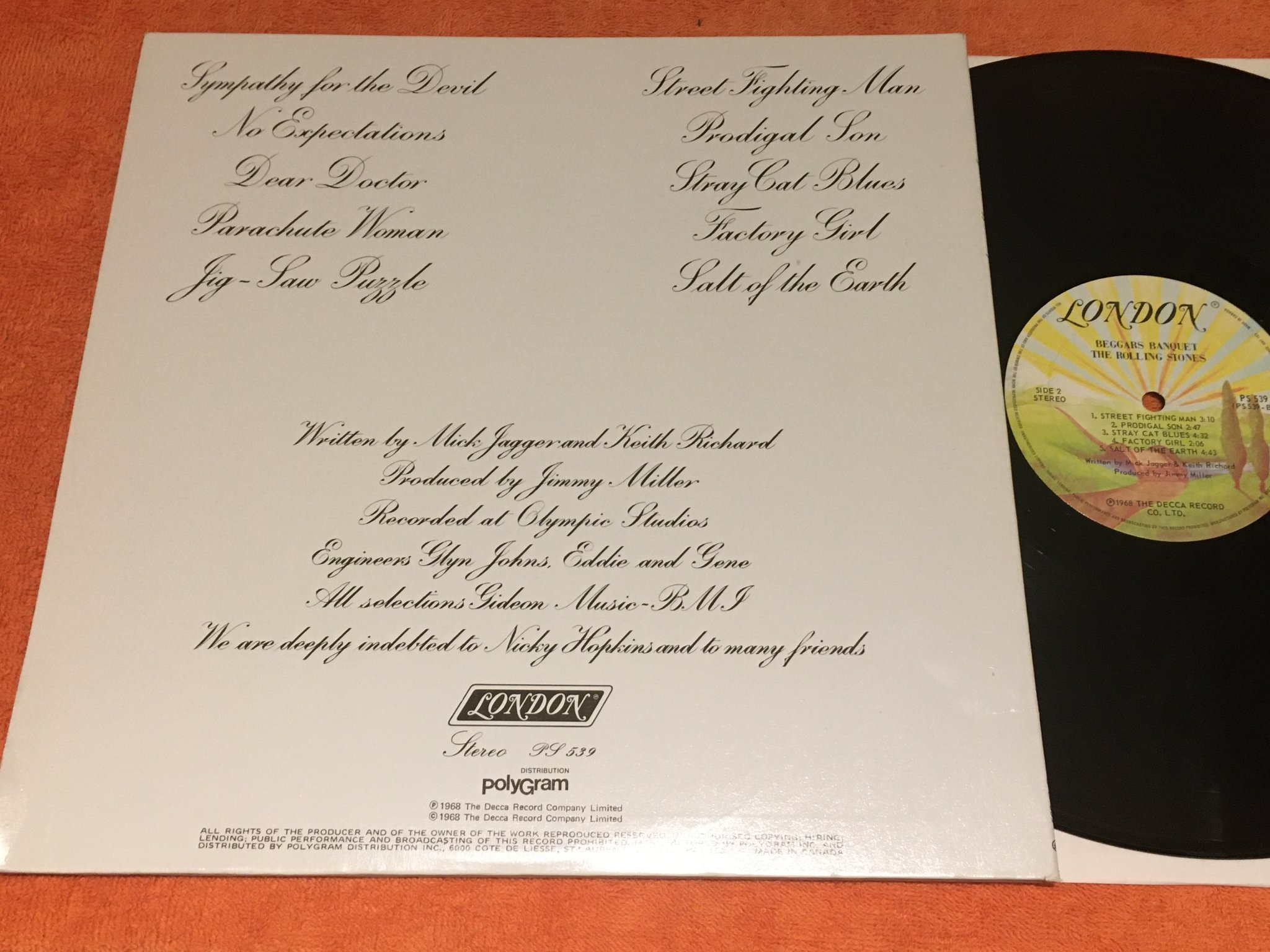 Omslagsbild för skivan ROLLING STONES beggars banquet LP Can LONDON PS 539