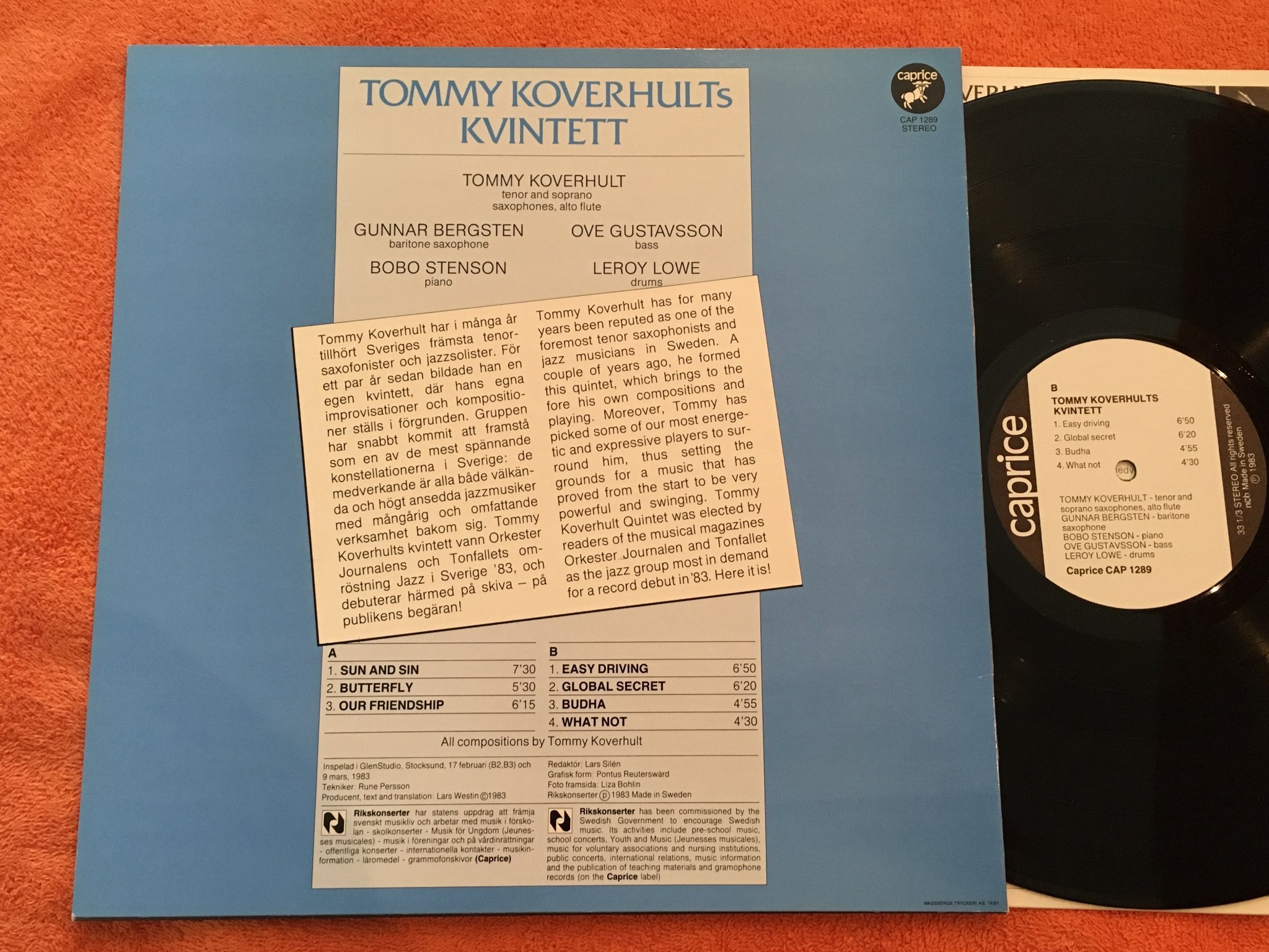 Omslagsbild för skivan TOMMY KOVERHULTS KVINTETT Jazz I Sverige '83 LP -83 SWE caprice CAP 1289 