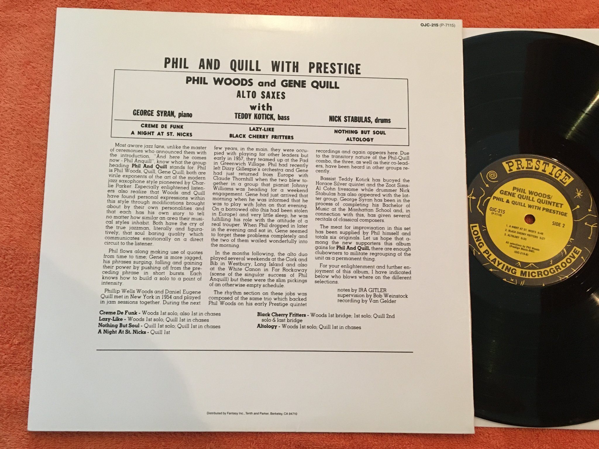 Omslagsbild för skivan PHIL WOODS / GENE QUILL QUINTET Phil & Quill With Prestige LP US OJC 215