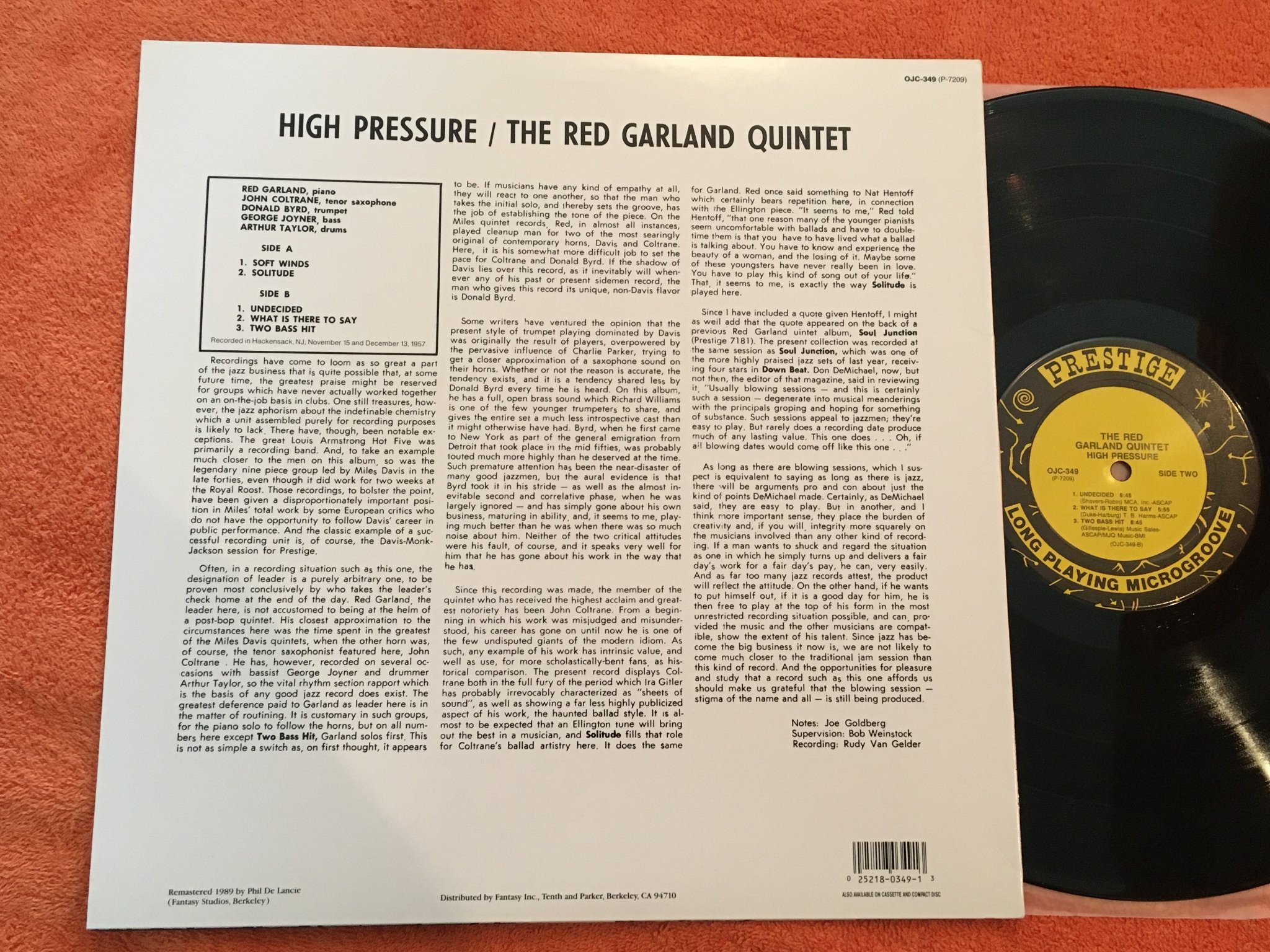 Omslagsbild för skivan THE RED GARLAND QUINTET high pressure LP US ORIGINAL JAZZ CLASSICS OJC 349