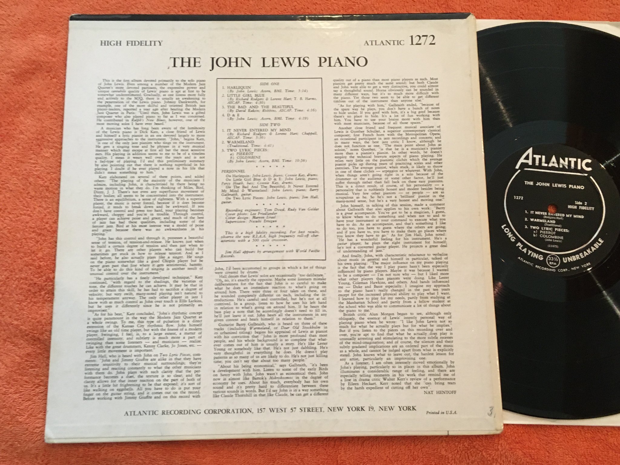 Omslagsbild för skivan JOHN LEWIS the John Lewis piano LP -57 US ATLANTIC 1272 deep groove