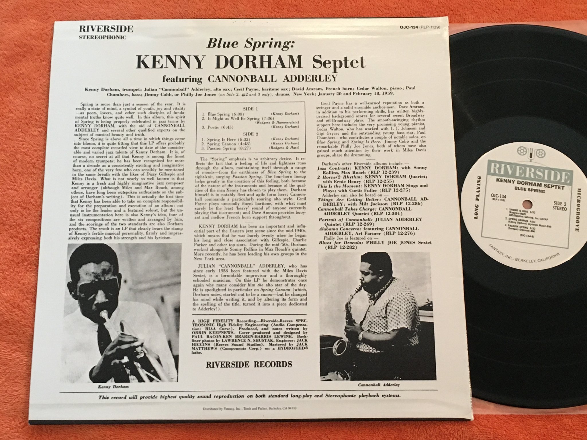 Omslagsbild för skivan KENNY DORHAM SEPTET blue spring LP US ORIGINAL JAZZ CLASSICS OJC 134