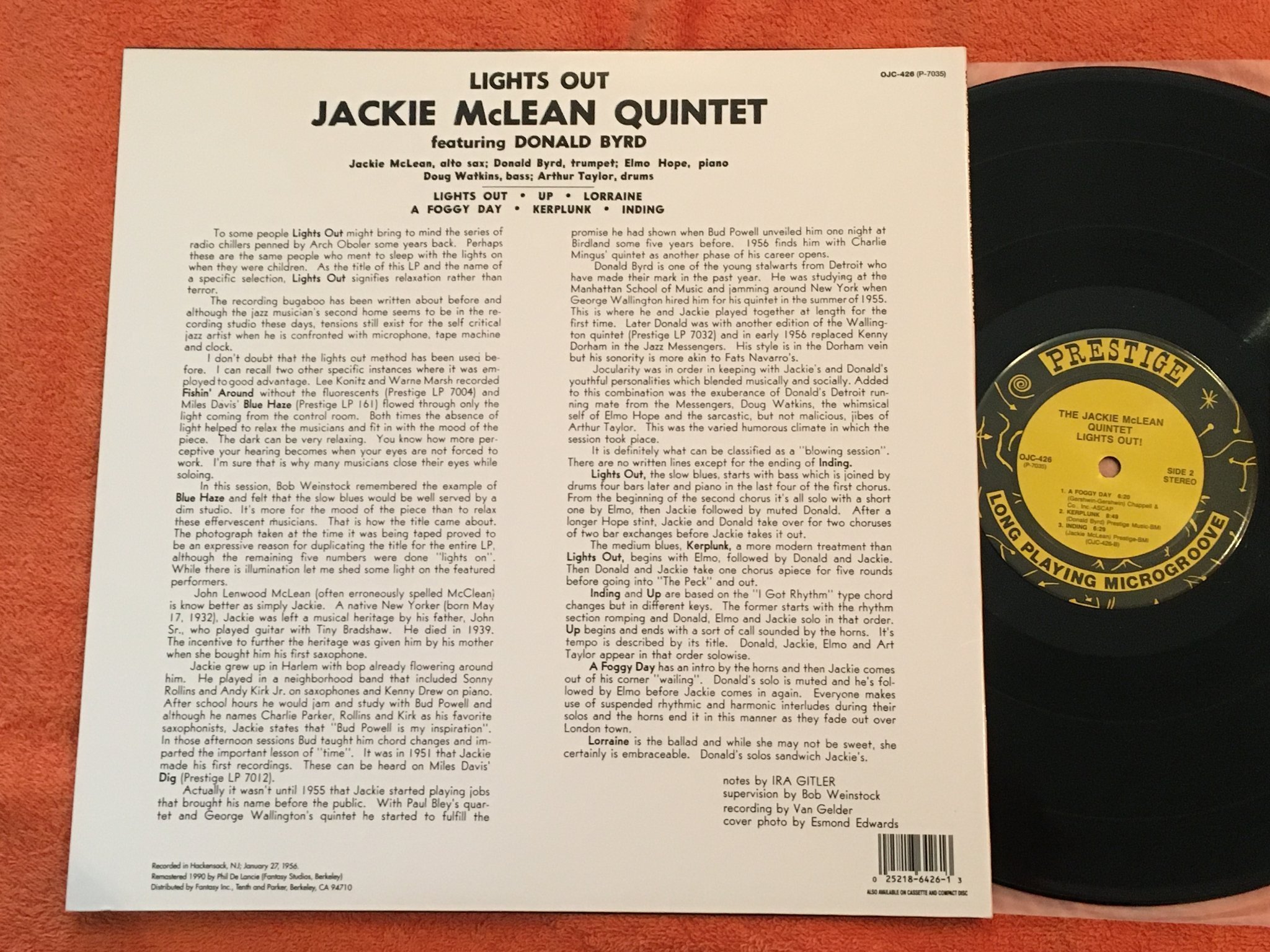 Omslagsbild för skivan JACKIE McLEAN QUINTET lights out! LP US ORIGINAL JAZZ CLASSICS OJC 134