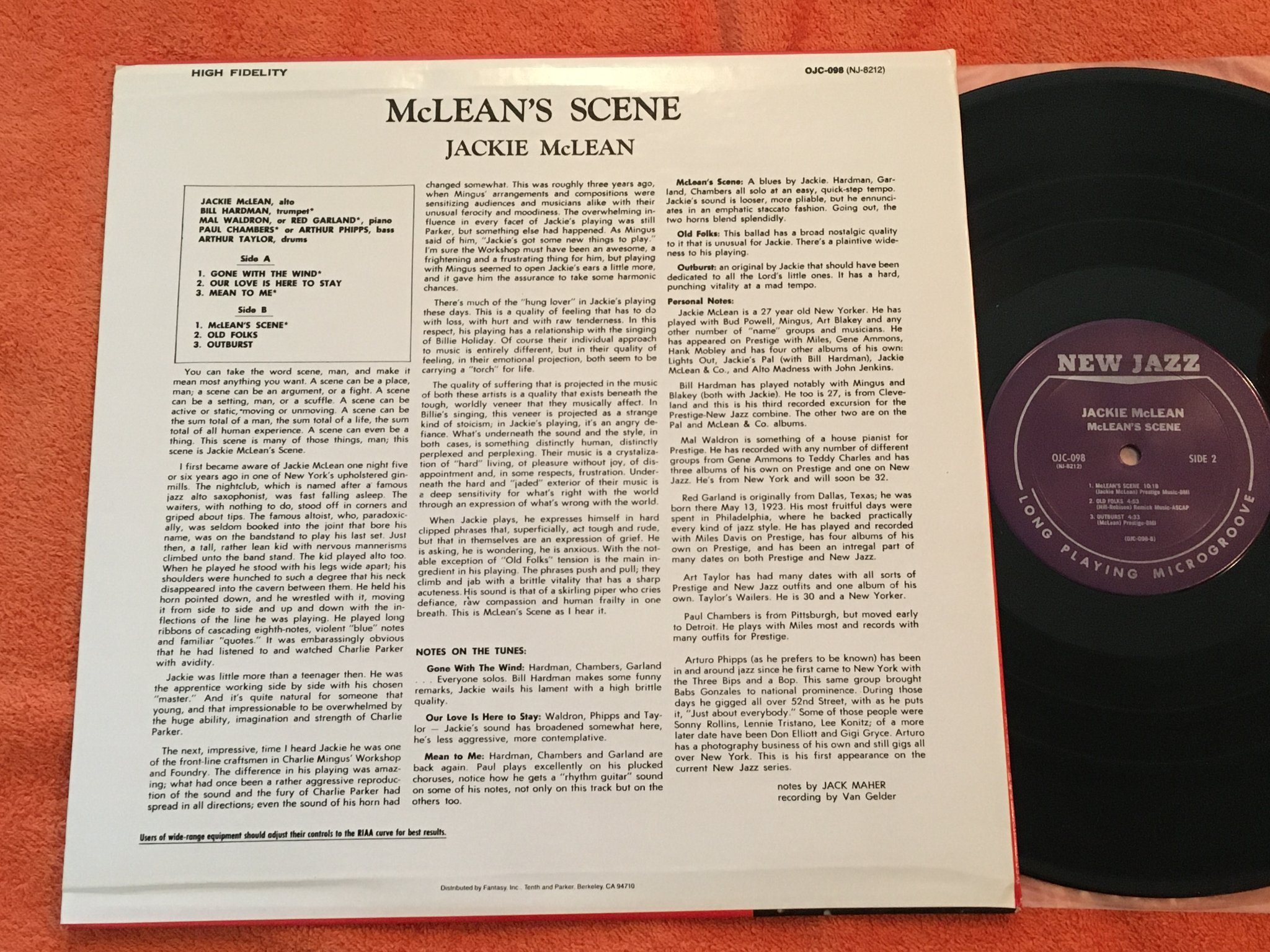 Omslagsbild för skivan JACKIE McLEAN Mclean's scene LP US ORIGINAL JAZZ CLASSICS OJC 098