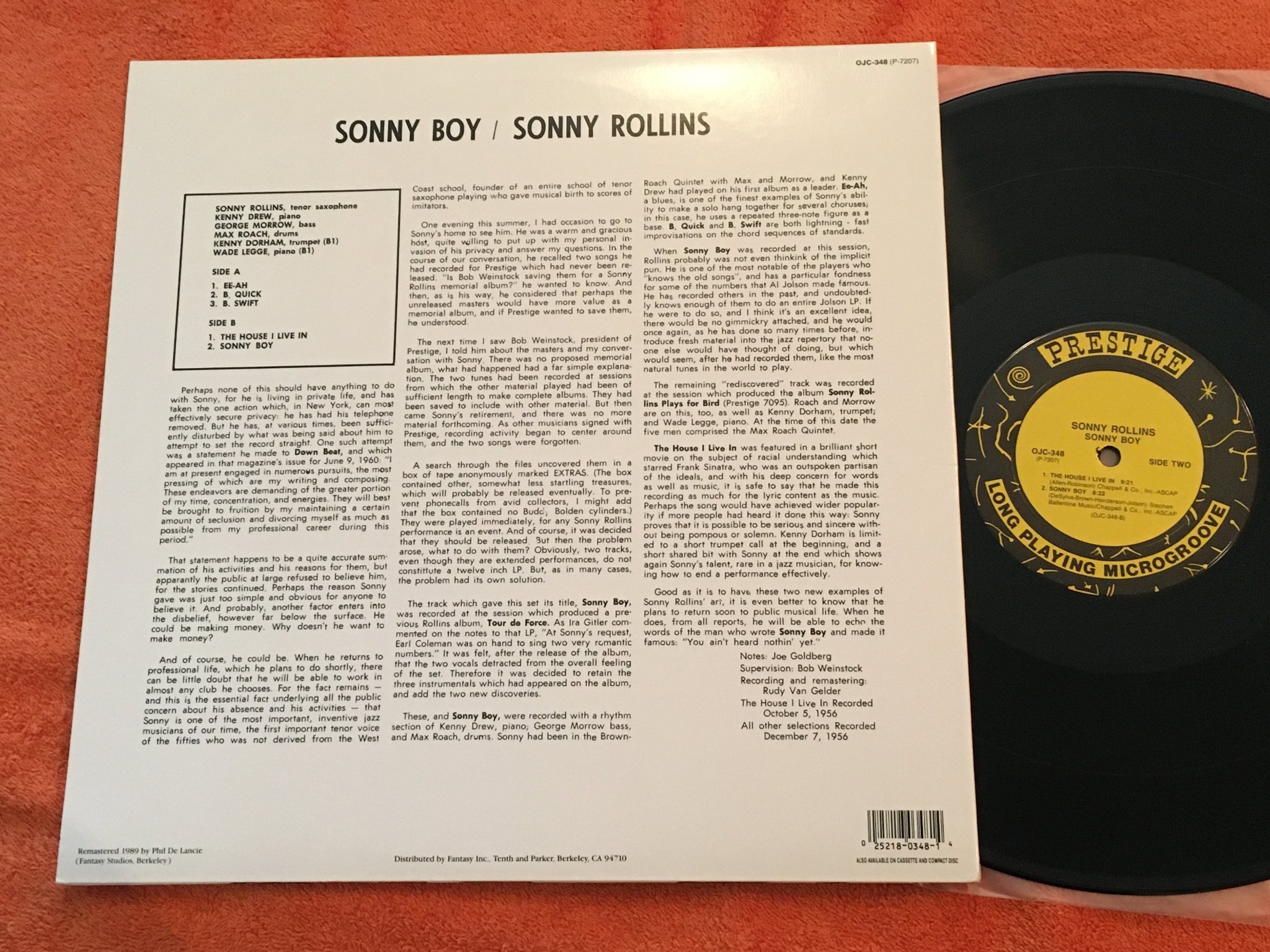Omslagsbild för skivan SONNY ROLLINS Sonny boy LP  US ORIGINAL JAZZ CLASSICS OJC 348