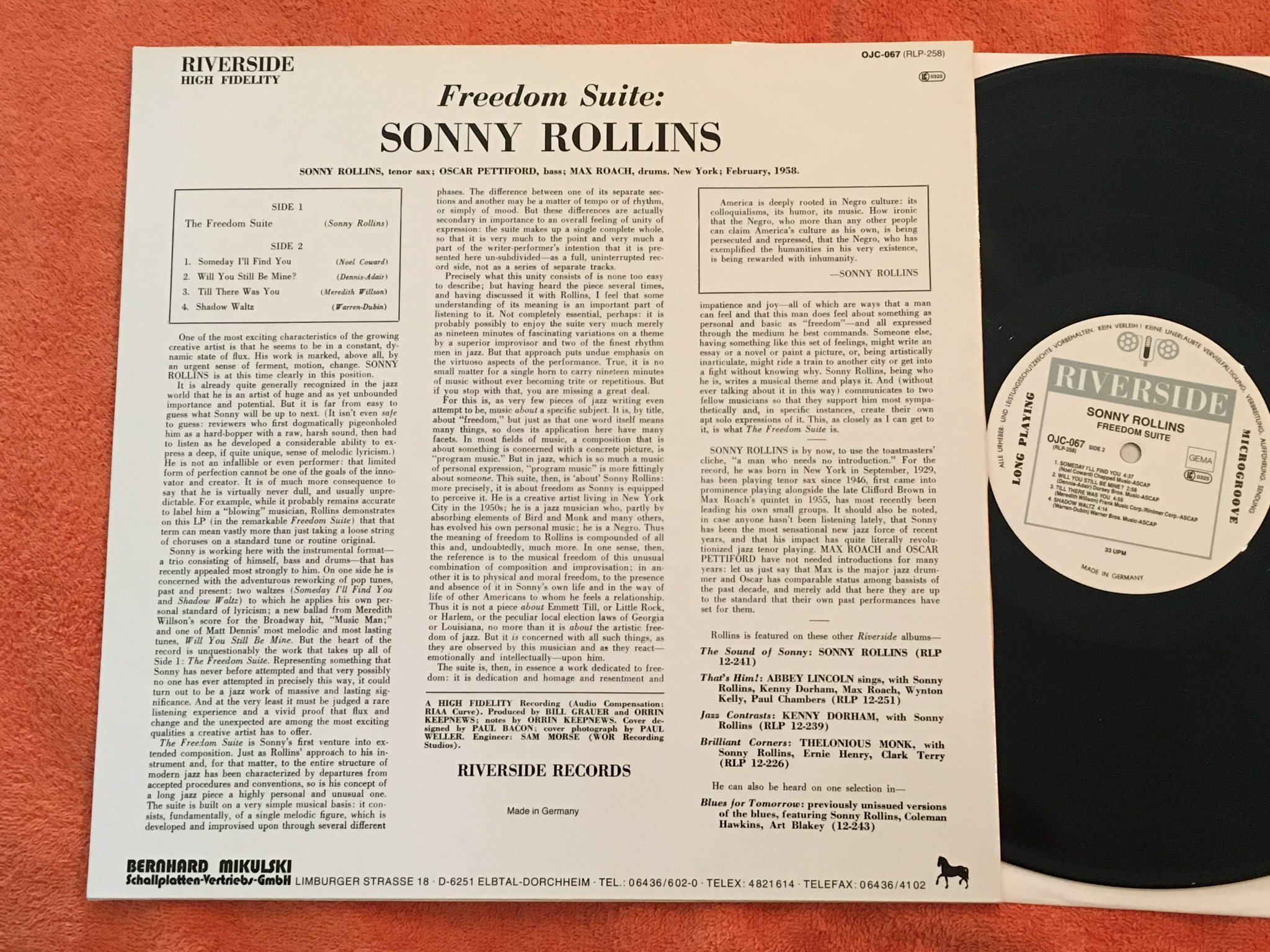 Omslagsbild för skivan SONNY ROLLINS freedom suite LP  ORIGINAL JAZZ CLASSICS OJC 067