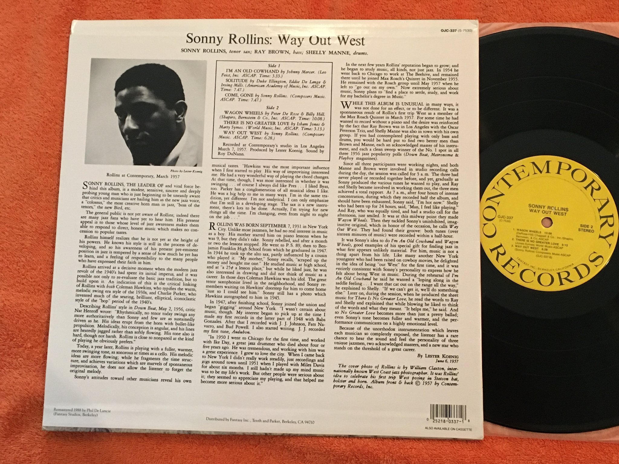 Omslagsbild för skivan SONNY ROLLINS way out west LP US  ORIGINAL JAZZ CLASSICS OJC 337