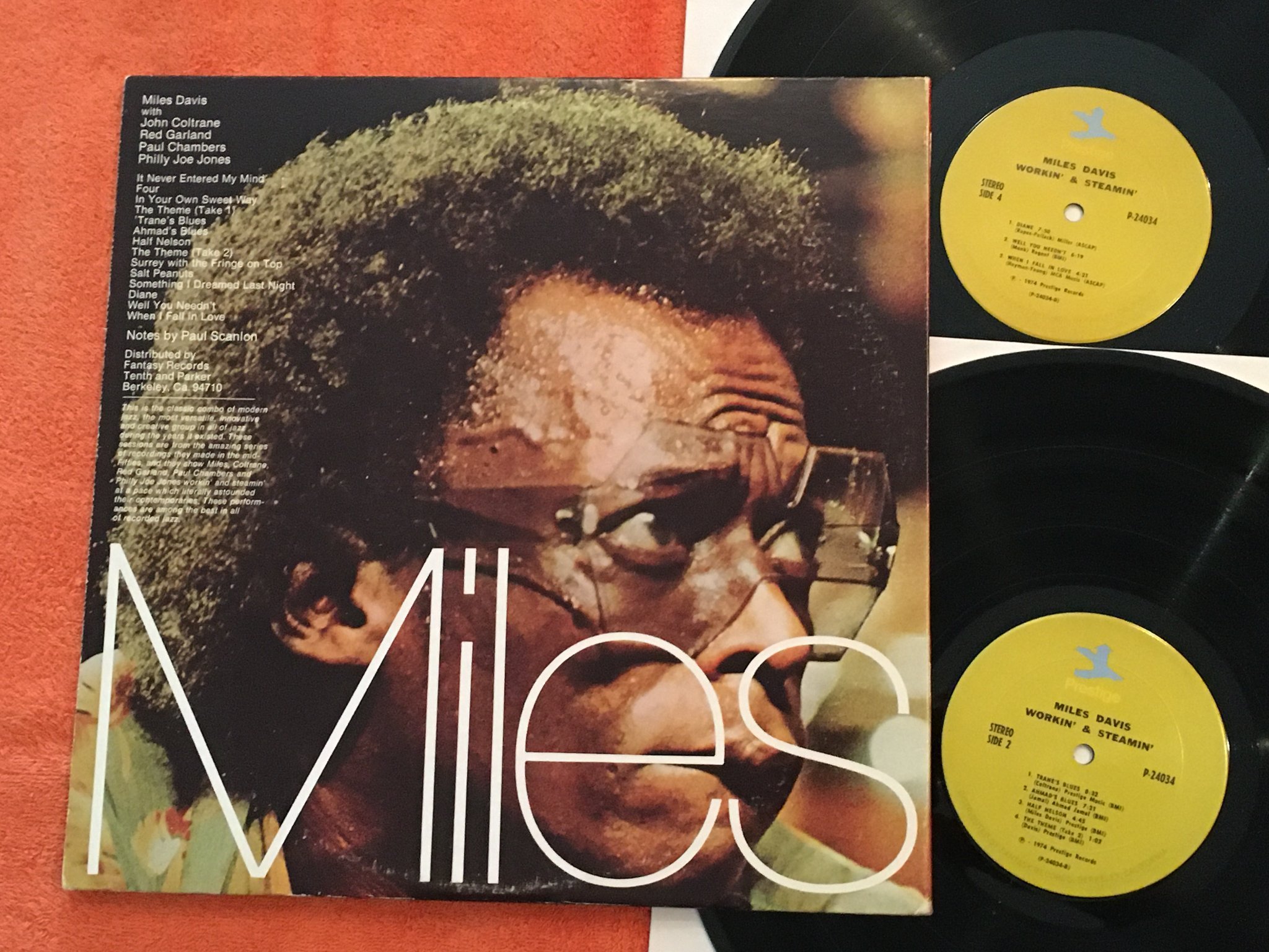 Omslagsbild för skivan MILES DAVIS workin and steamin 2xLP -74 US PRESTIGE P-24034