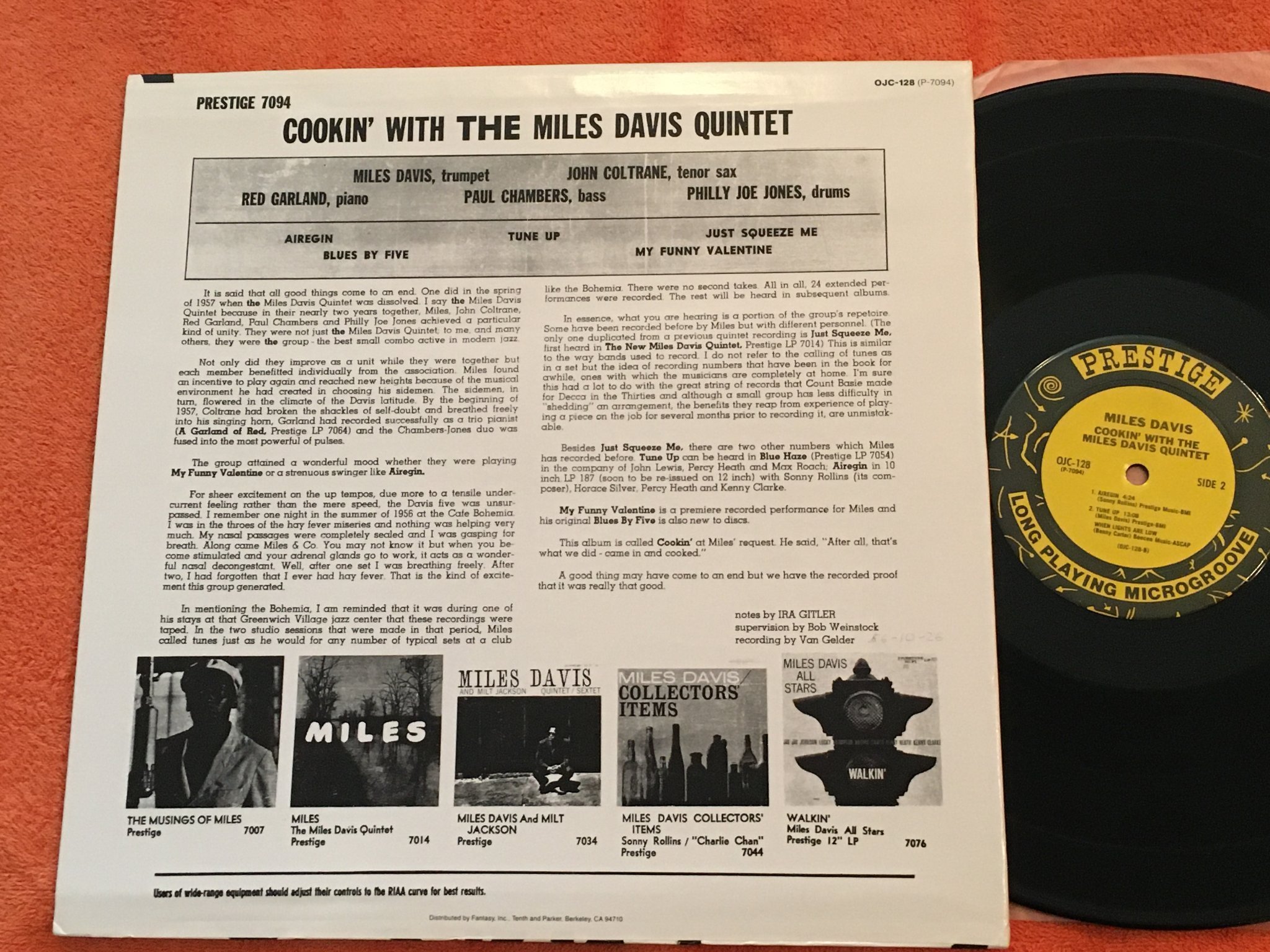 Omslagsbild för skivan MILES DAVIS cookin LP US ORIGINAL JAZZ CLASSICS OJC 128