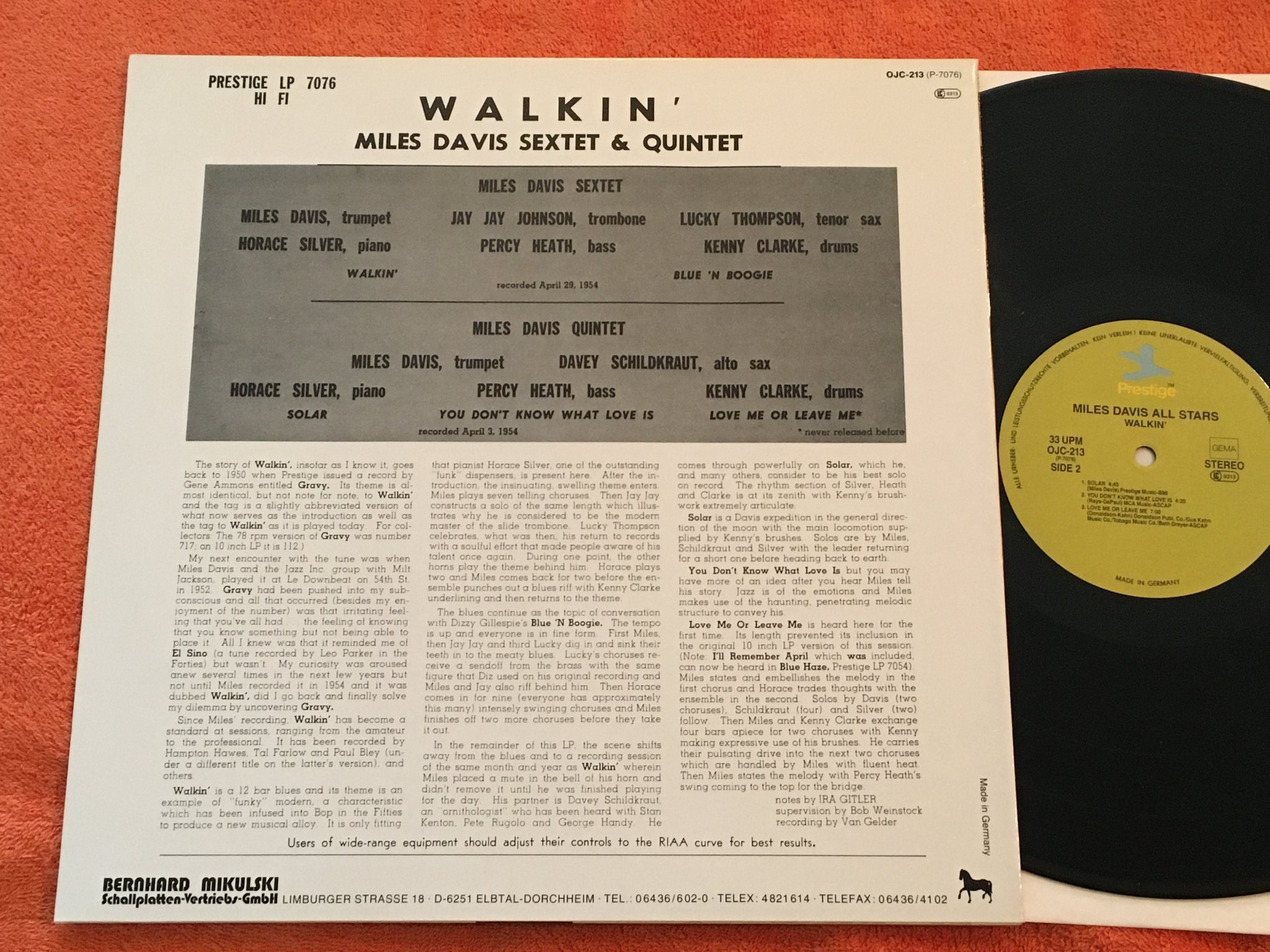 Omslagsbild för skivan MILES DAVIS ALL STARS walkin' LP ORIGINAL JAZZ CLASSICS OJC 213