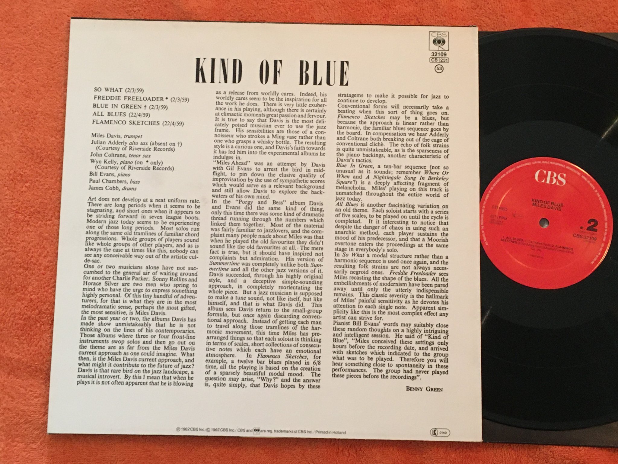 Omslagsbild för skivan MILES DAVIS kind of blue LP re Hol CBS s 32109