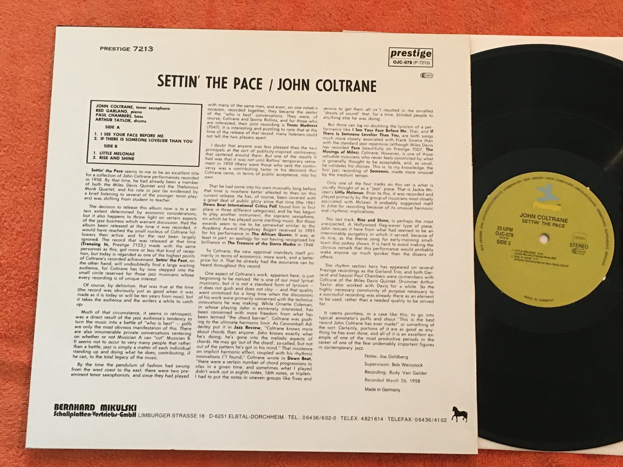 Omslagsbild för skivan JOHN COLTRANE settin´the pace LP ORIGINAL JAZZ CLASSICS OJC 078