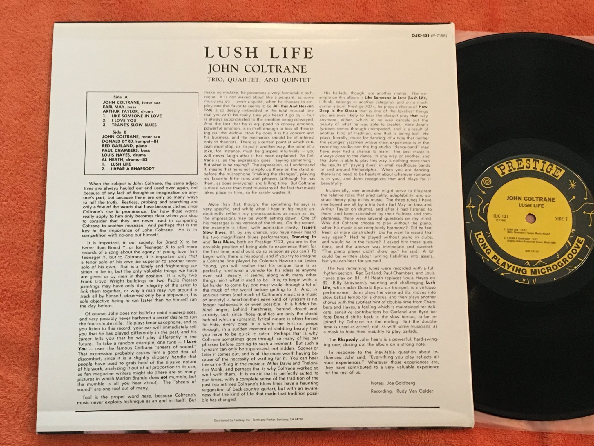 Omslagsbild för skivan JOHN COLTRANE lush life LP US ORIGINAL JAZZ CLASSICS OJC 131