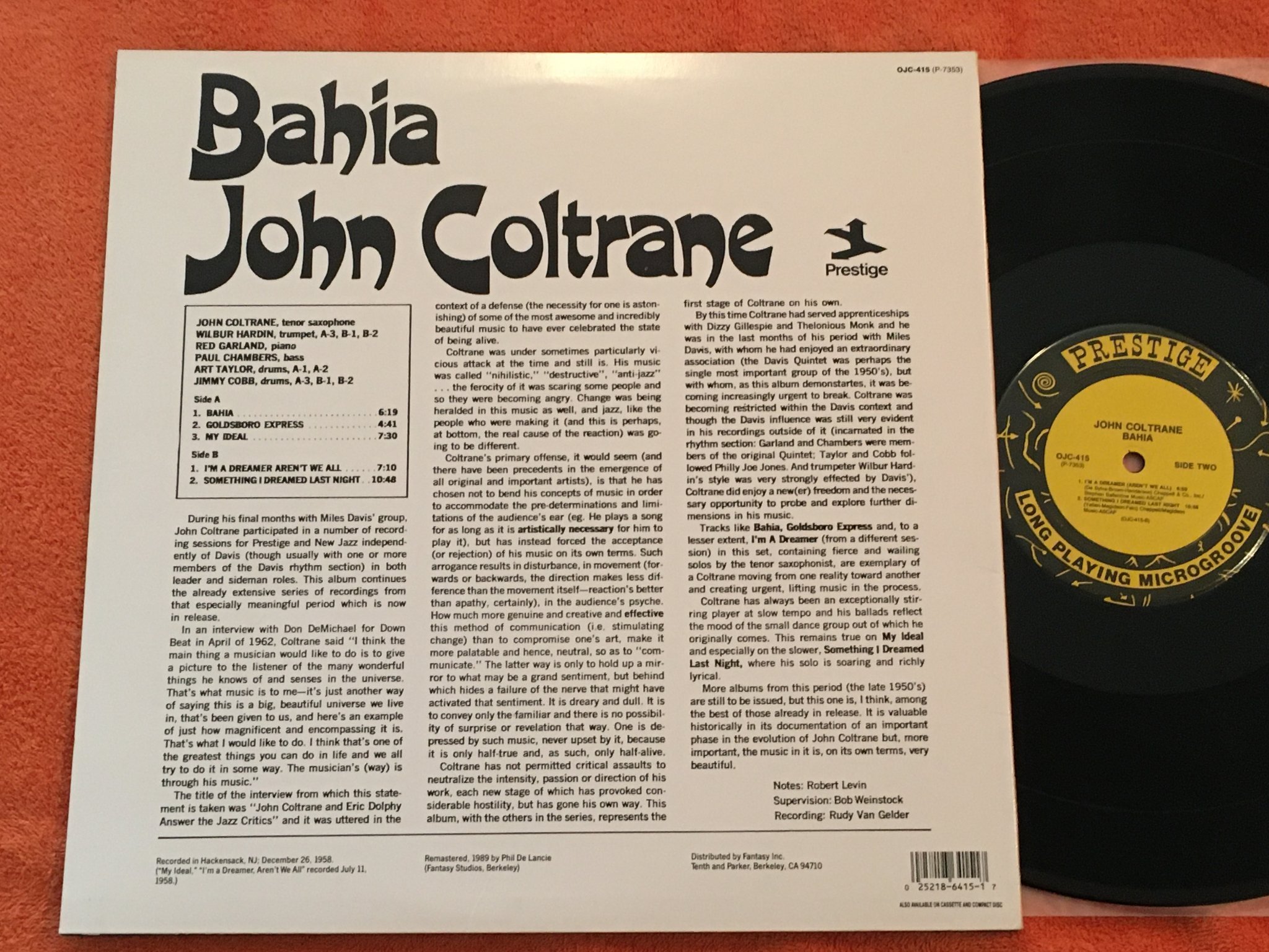 Omslagsbild för skivan JOHN COLTRANE Bahia LP US ORIGINAL JAZZ CLASSICS OJC 415