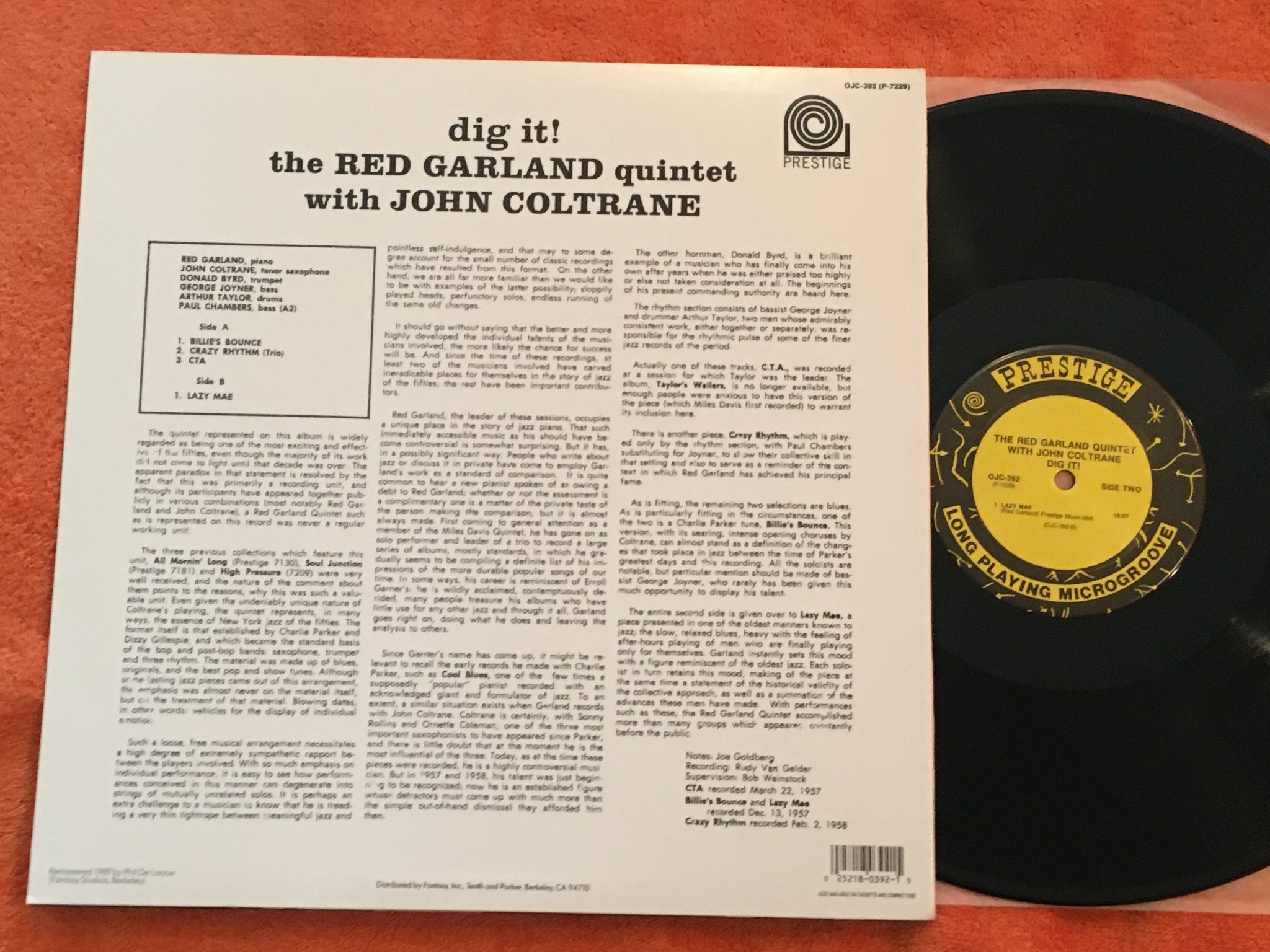 Omslagsbild för skivan RED GARLAND QUINTET & JOHN COLTRANE dig it LP US ORIGINAL JAZZ CLASSICS OJC 392