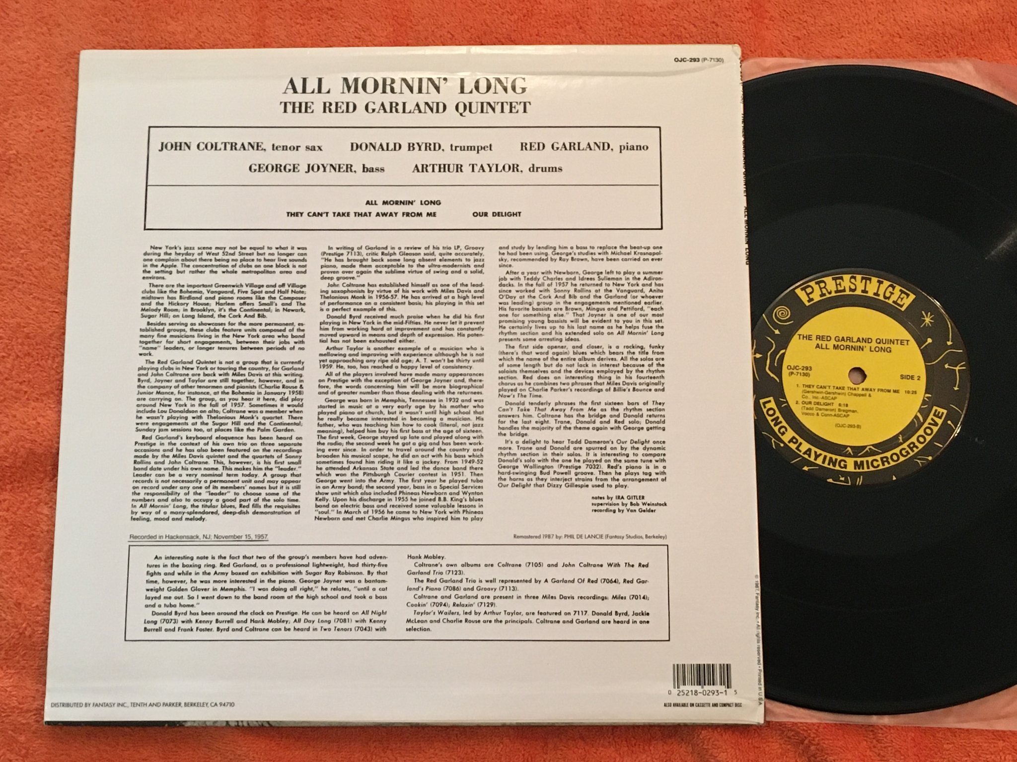 Omslagsbild för skivan RED GARLAND QUINTET all mornin' long LP US ORIGINAL JAZZ CLASSICS OJC 293