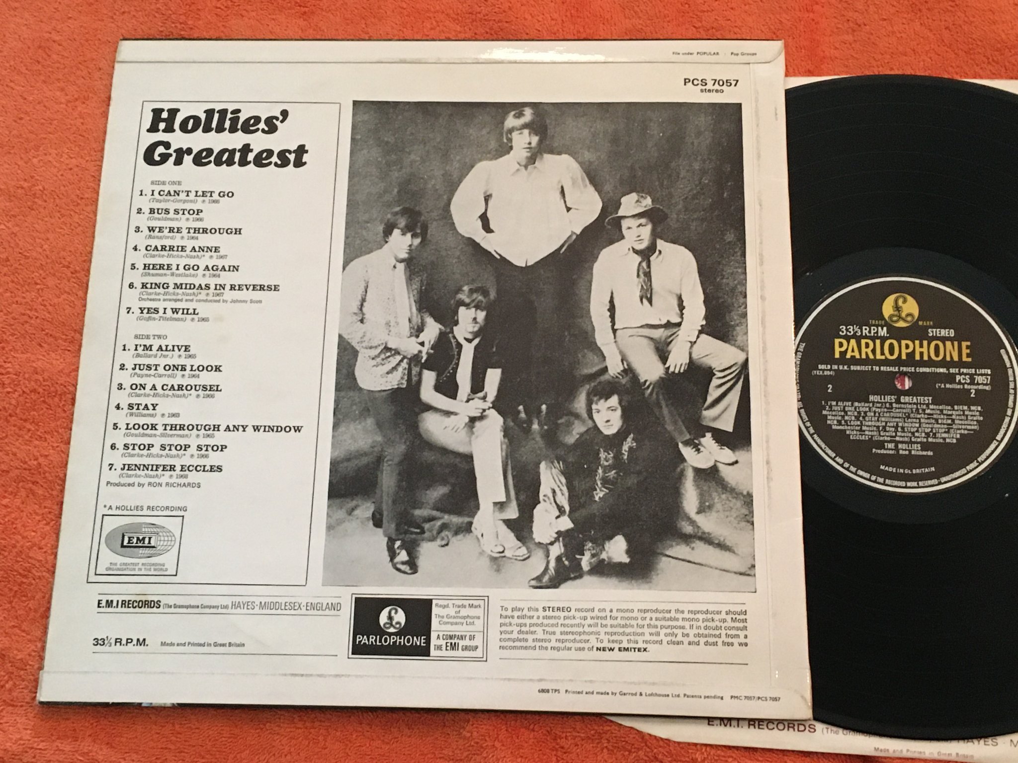 Omslagsbild för skivan THE HOLLIES Hollies greatest LP 60s UK PARLOPHONE PCS 7057