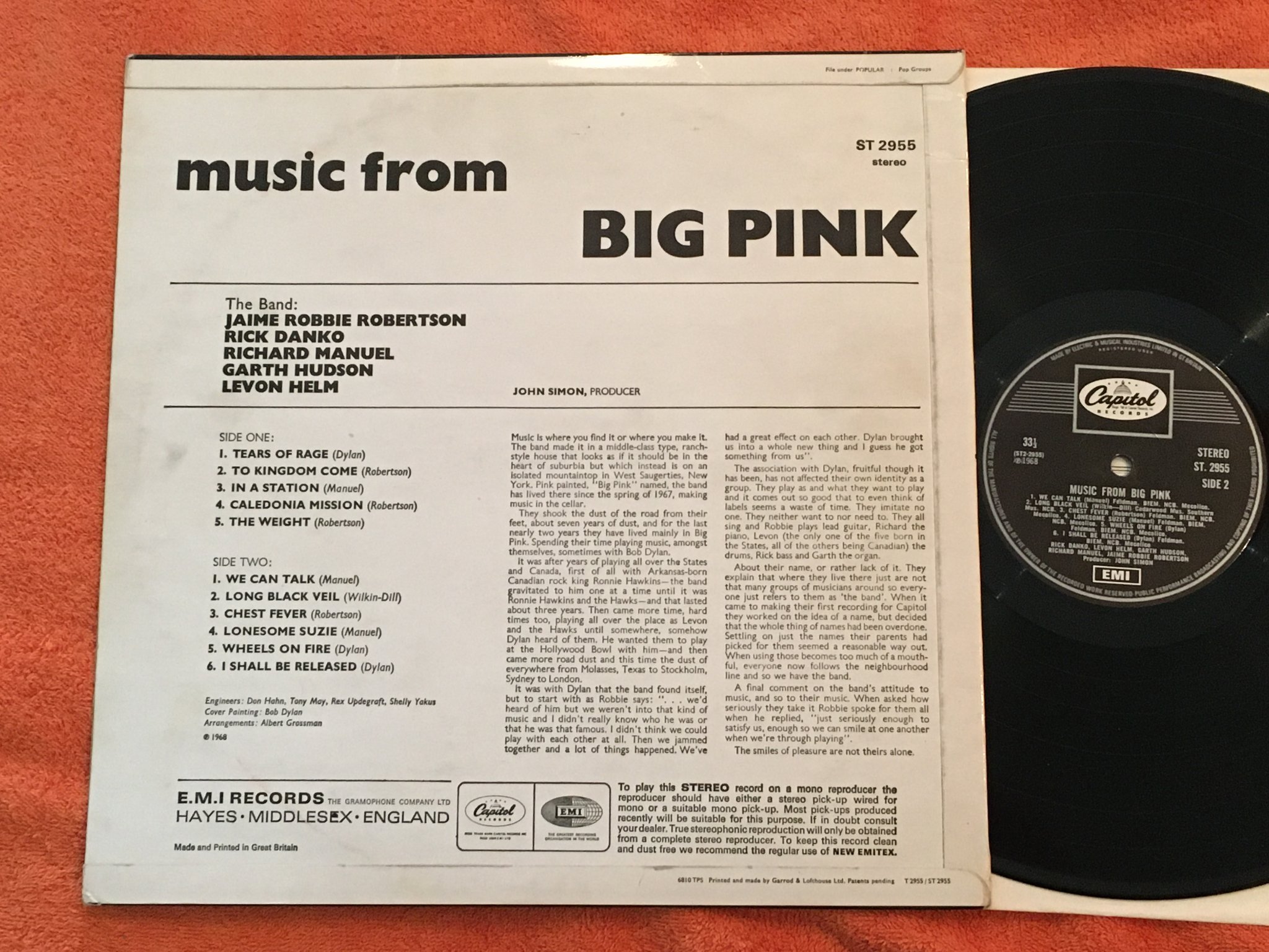 Omslagsbild för skivan THE BAND music from big pink LP -68 UK CAPITOL  ST 2955