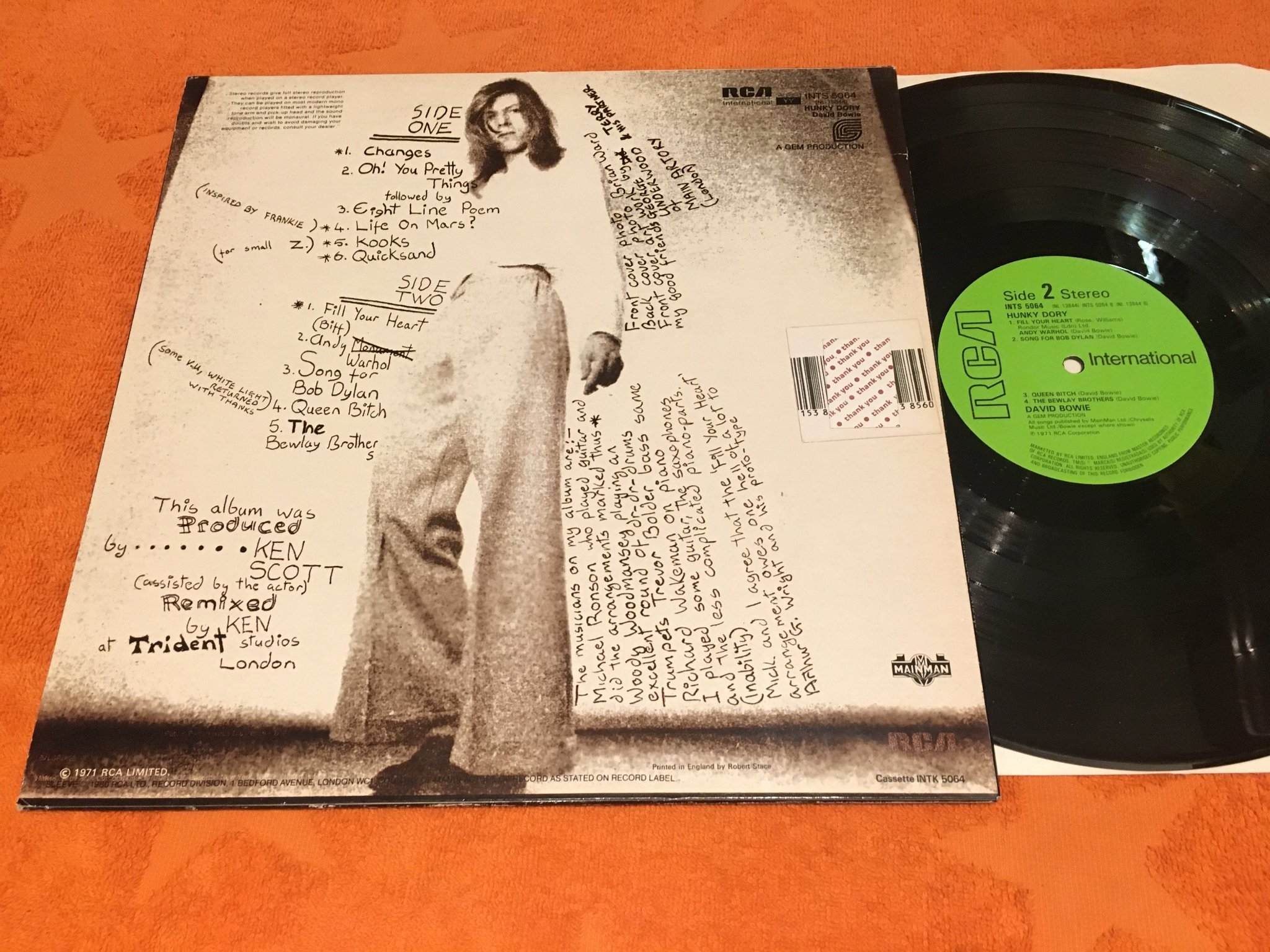 Omslagsbild för skivan DAVID BOWIE hunky dory LP  UK  RCA INTS 5064