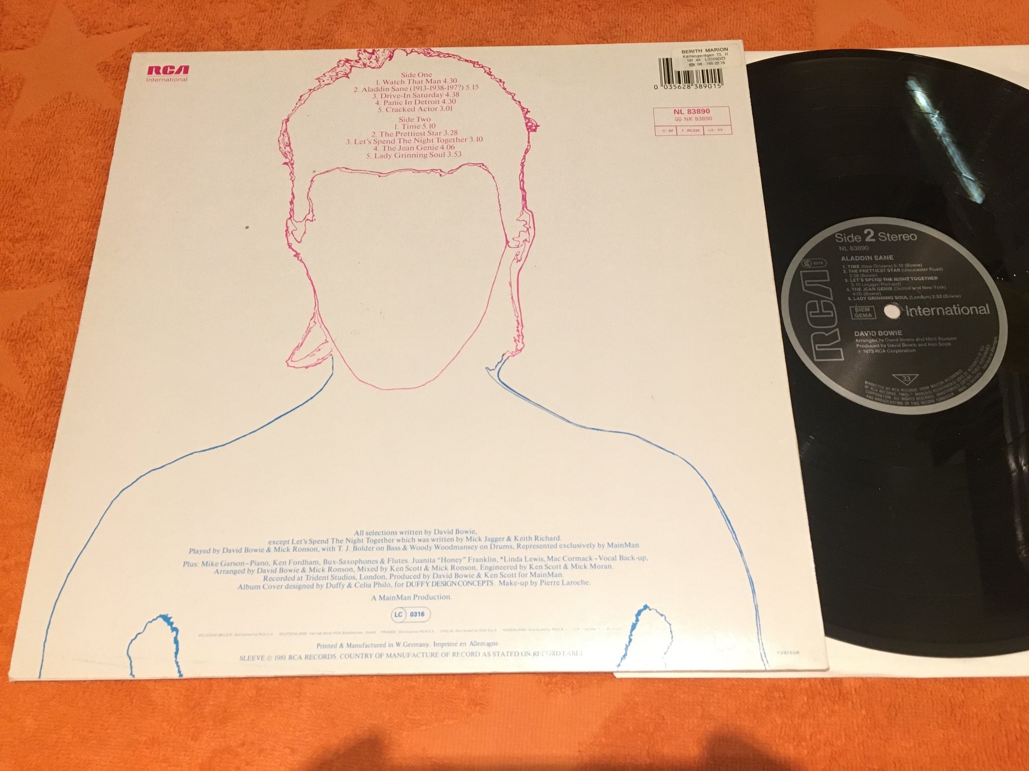 Omslagsbild för skivan DAVID BOWIE Aladdin Sane LP  ECA International NL 83890