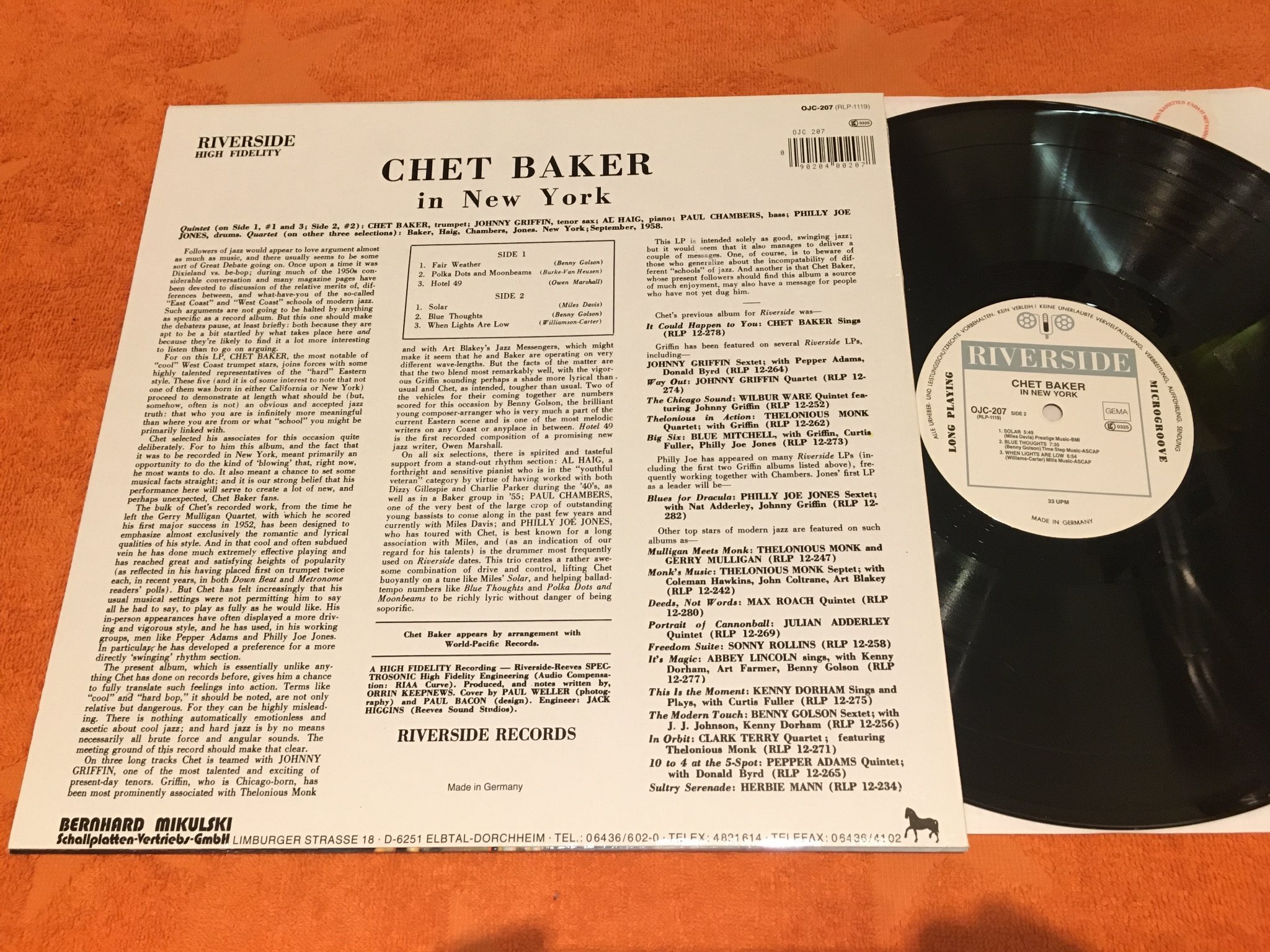 Omslagsbild för skivan CHET BAKER in New York LP  ORIGINAL JAZZ CLASSICS OJC-302
