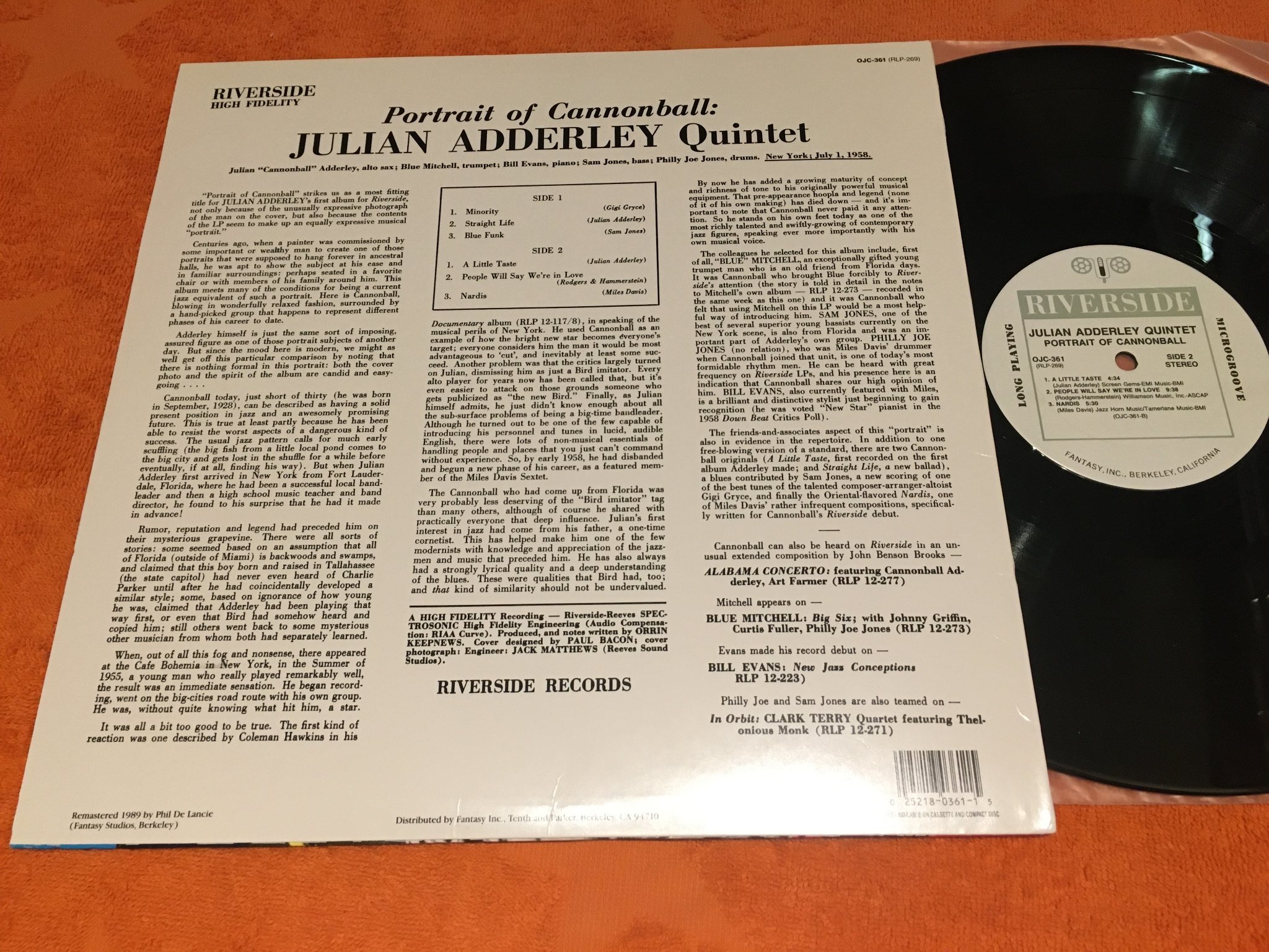 Omslagsbild för skivan JULIAN ADDERLEY QUINTET portrait of CANNONBALL LP US ORIGINAL JAZZ CLASSICS OJC-