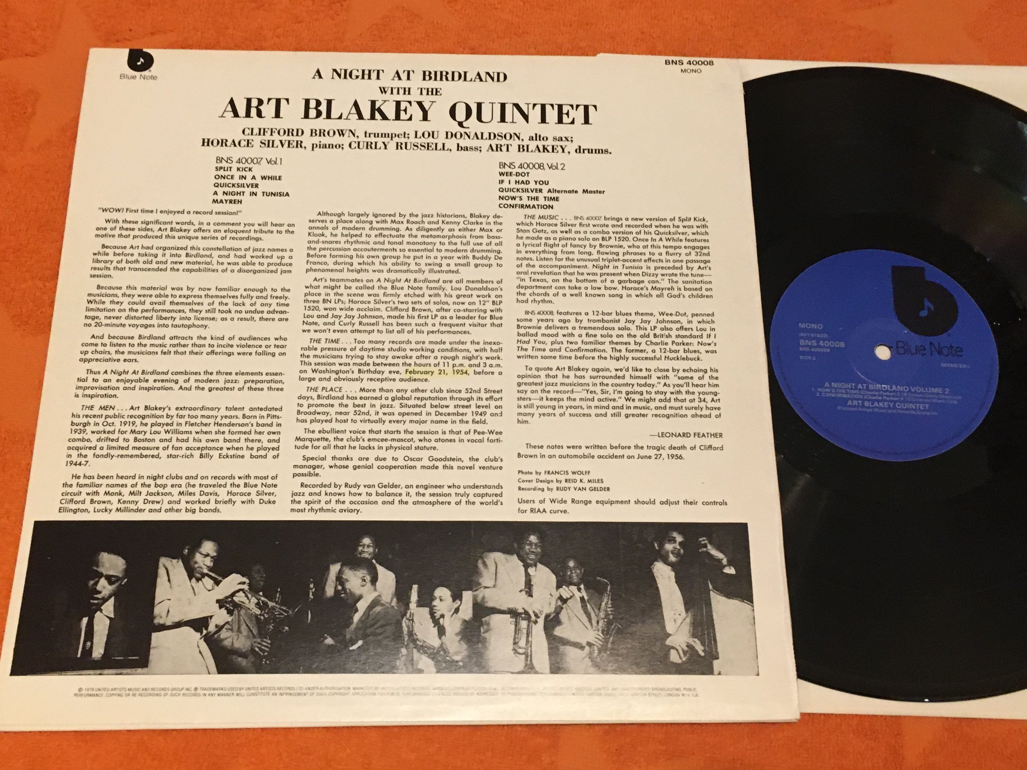 Omslagsbild för skivan ART BLAKEY QUINTET a night at Birdland vol 2 LP re UK BLUE NOTE BNS 40008