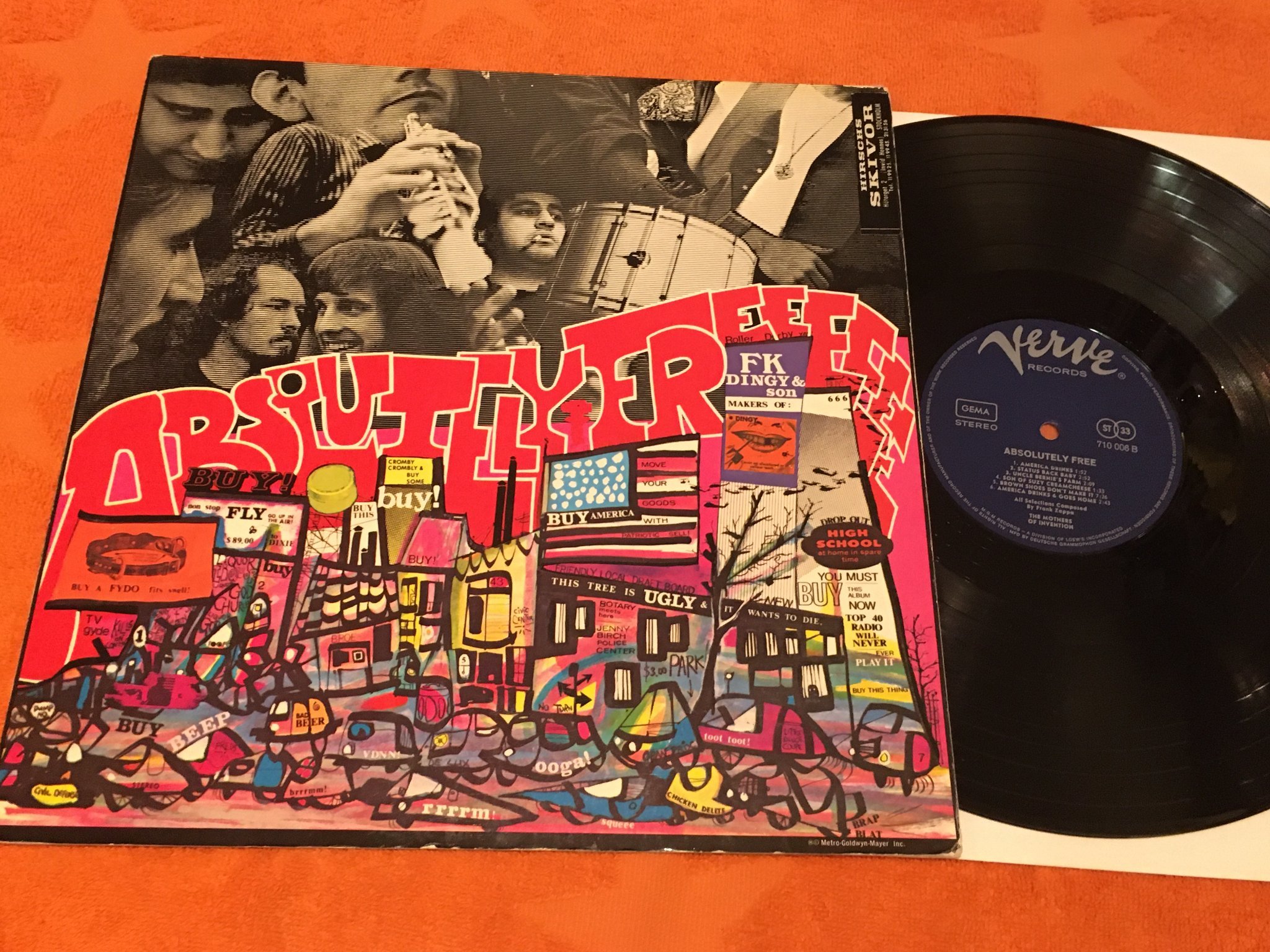 Omslagsbild för skivan THE MOTHERS OF INVENTION absolutely free LP -67 Ger VERVE 710 006