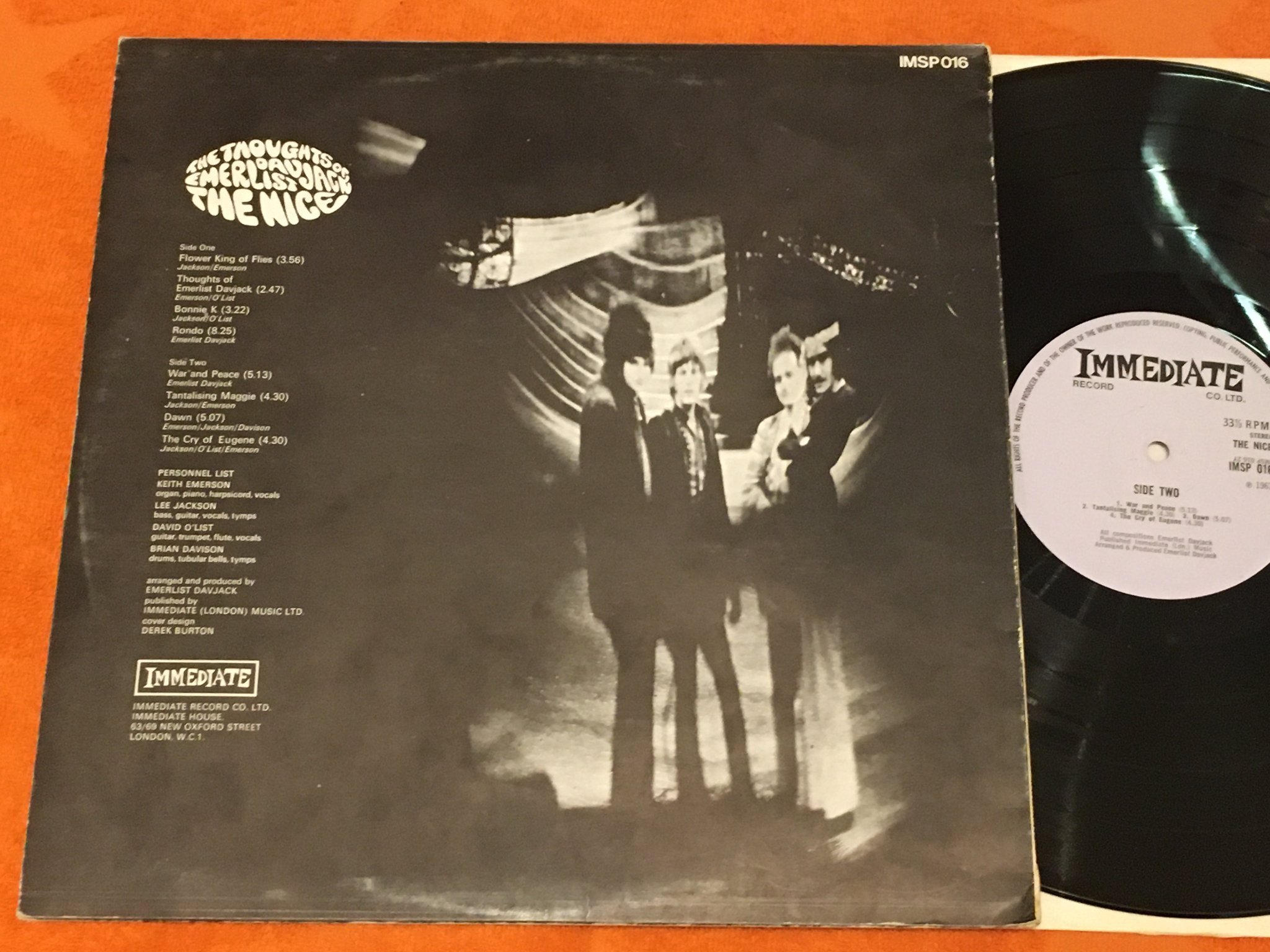 Omslagsbild för skivan THE NICE The Thoughts Of Emerlist Davjack LP -67 UK immediate IMSP 016