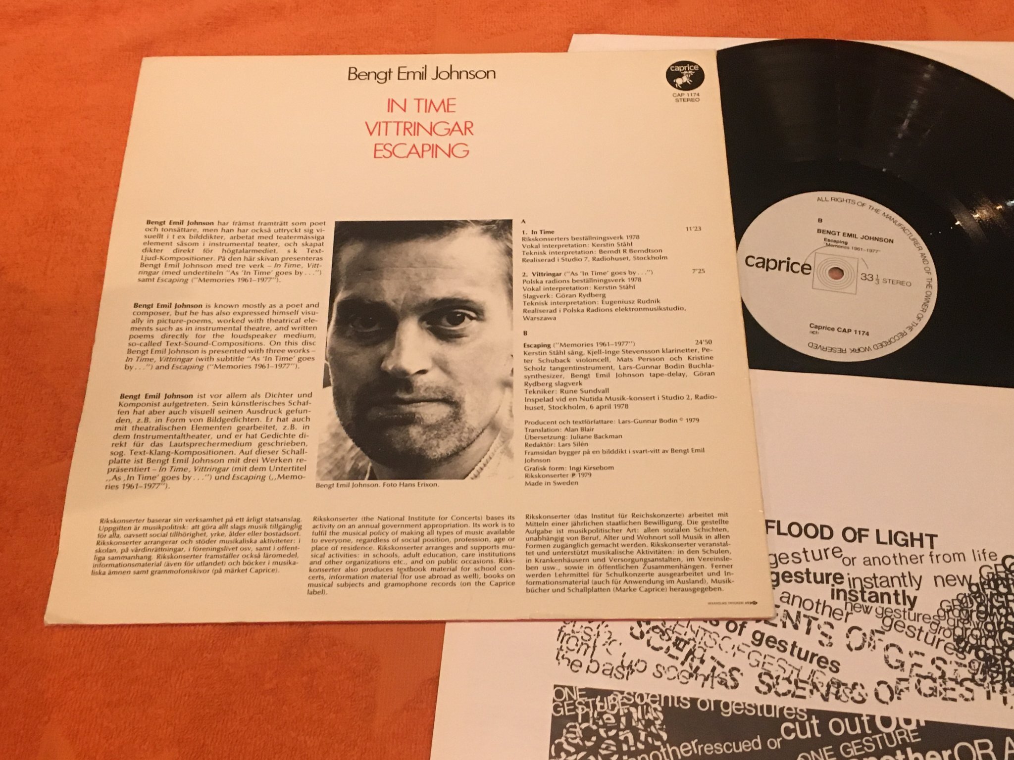 Omslagsbild för skivan BENGT EMIL JOHNSON in time LP -79 Swe CAPRICE CAP 1174
